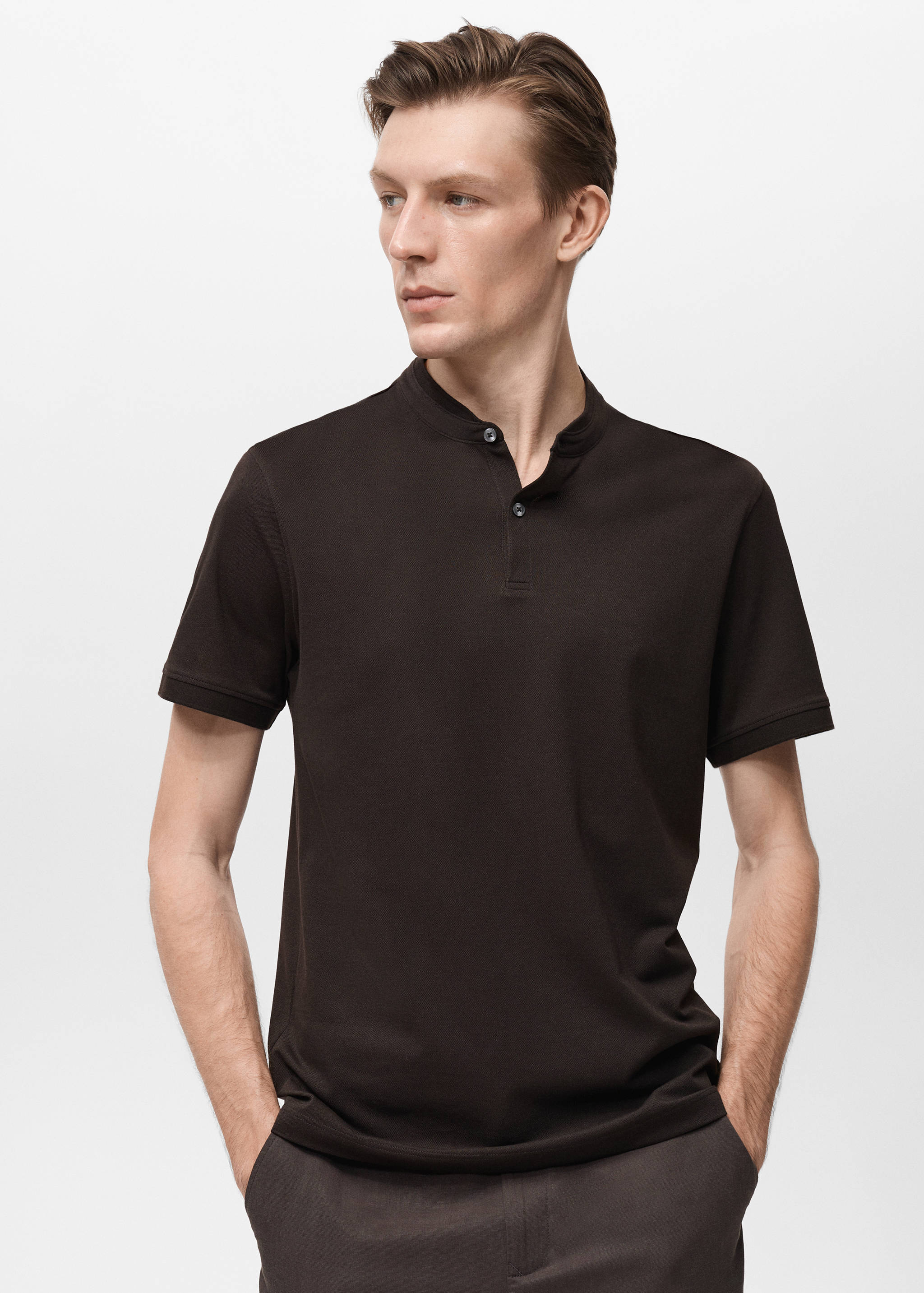 Mao collar cotton polo - Medium plane