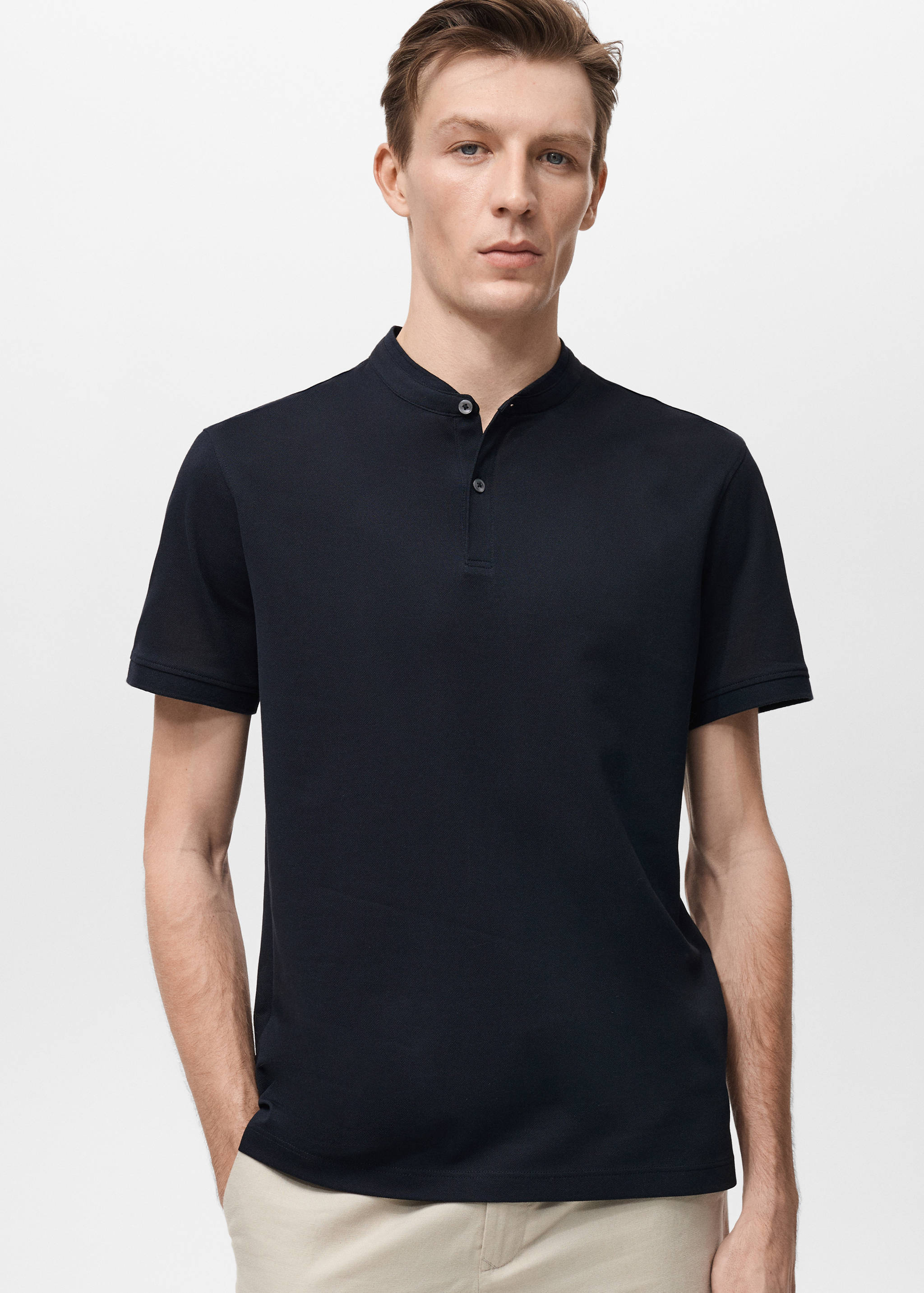 Mao collar cotton polo - Medium plane