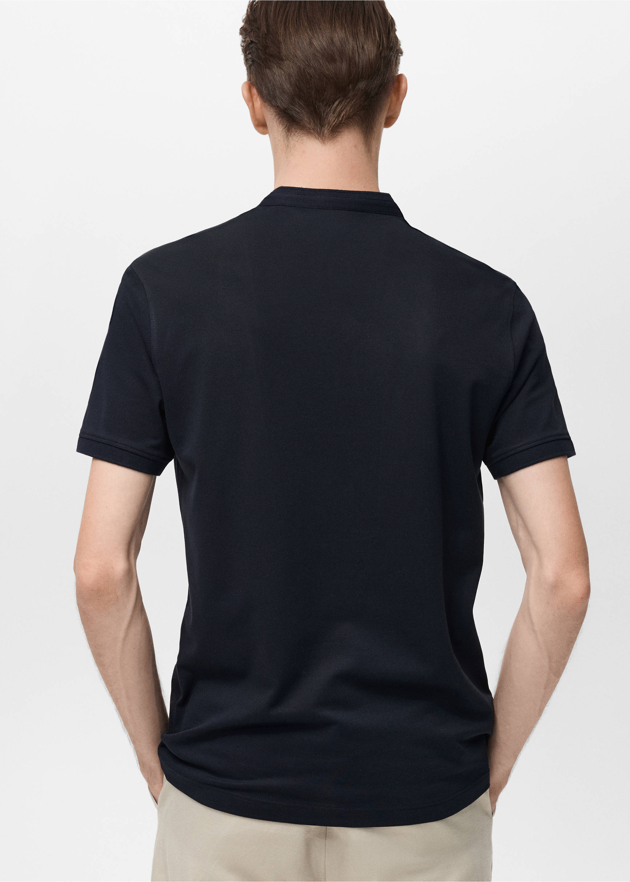 Mao collar cotton polo - Reverse of the article, Night Blue. Ref: 87069217-00.