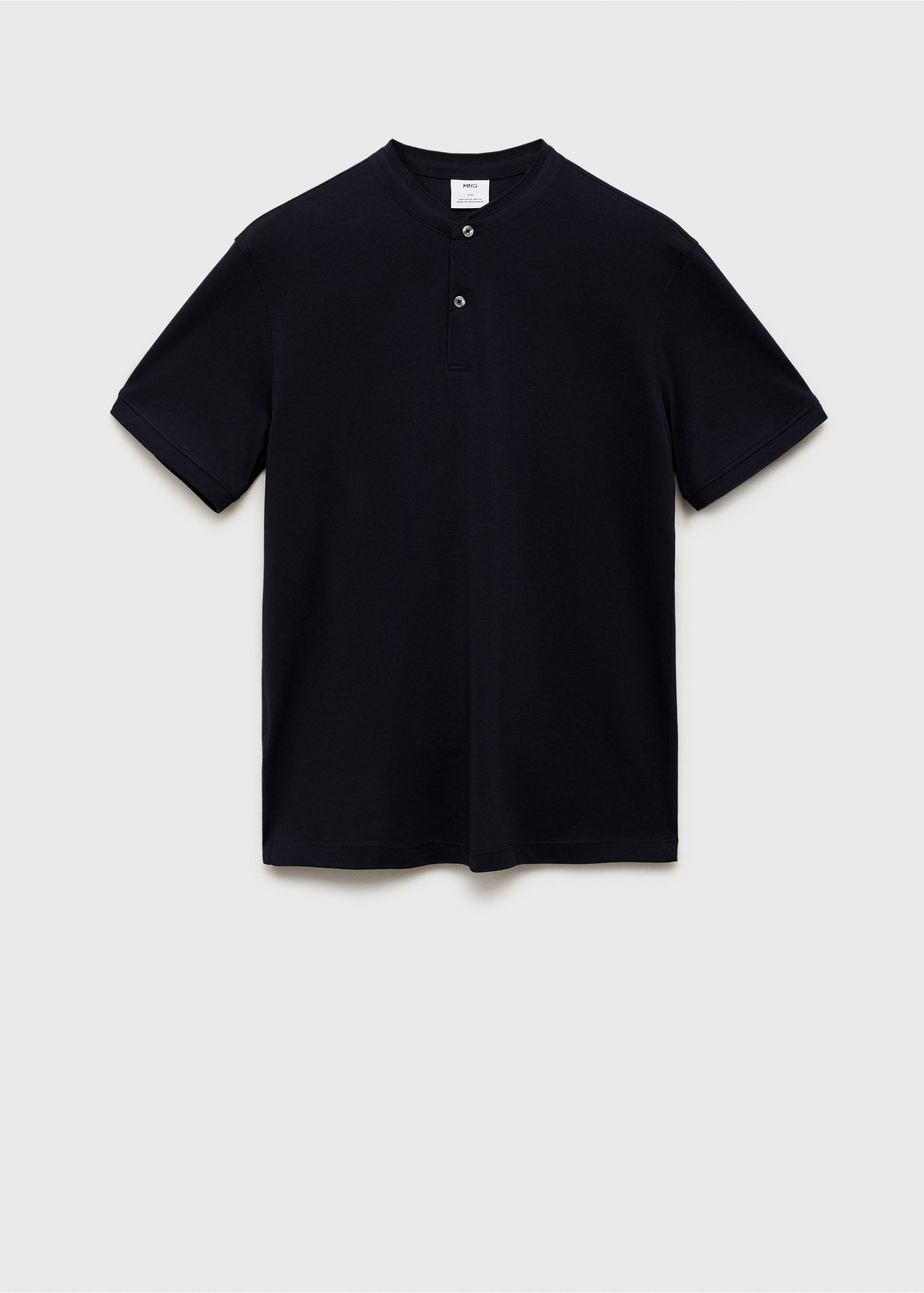 Mao collar cotton polo - Article without model, Night Blue. Ref: 87069217-00.