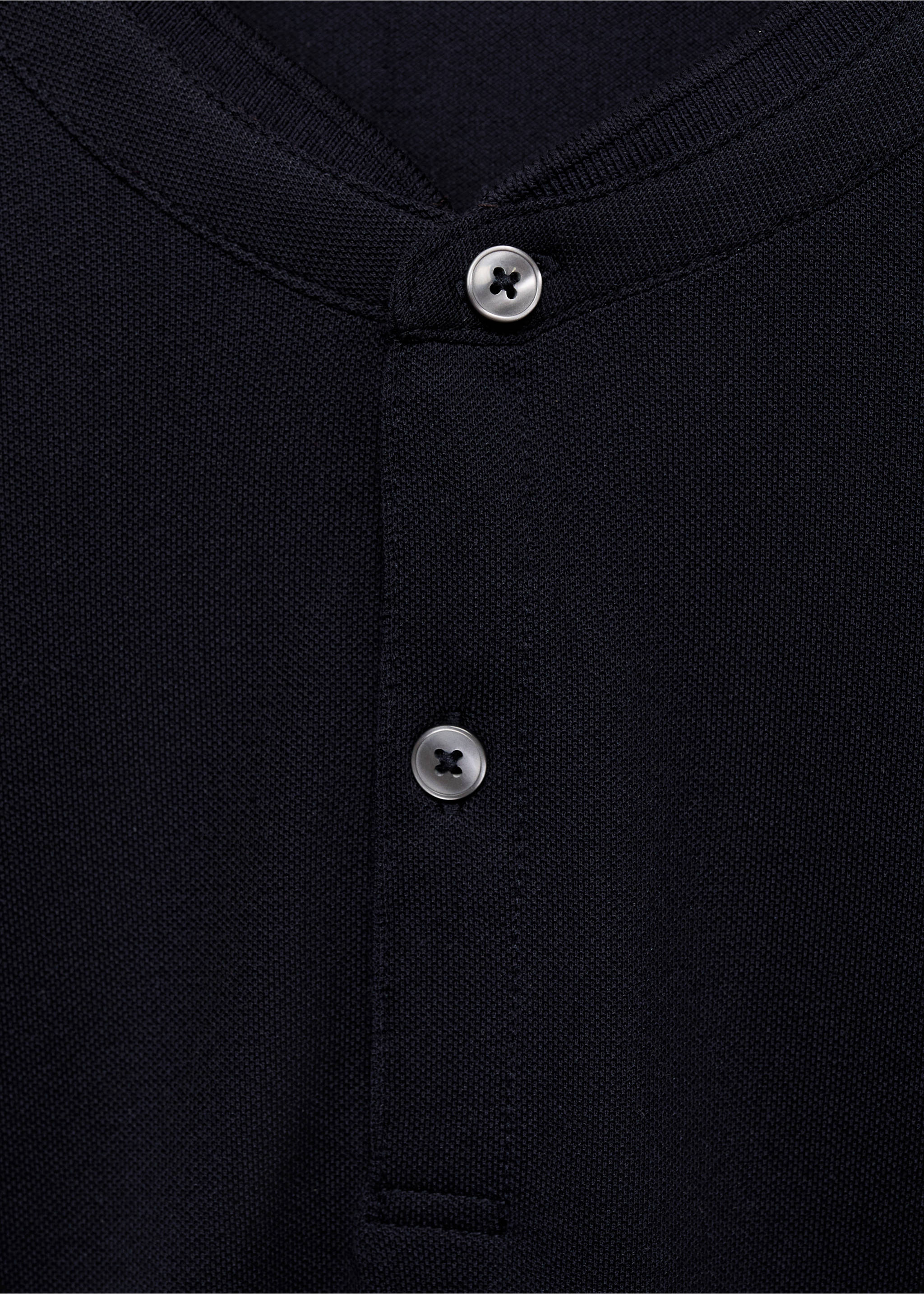 Mao collar cotton polo - Details of the article 8, Night Blue. Ref: 87069217-00.