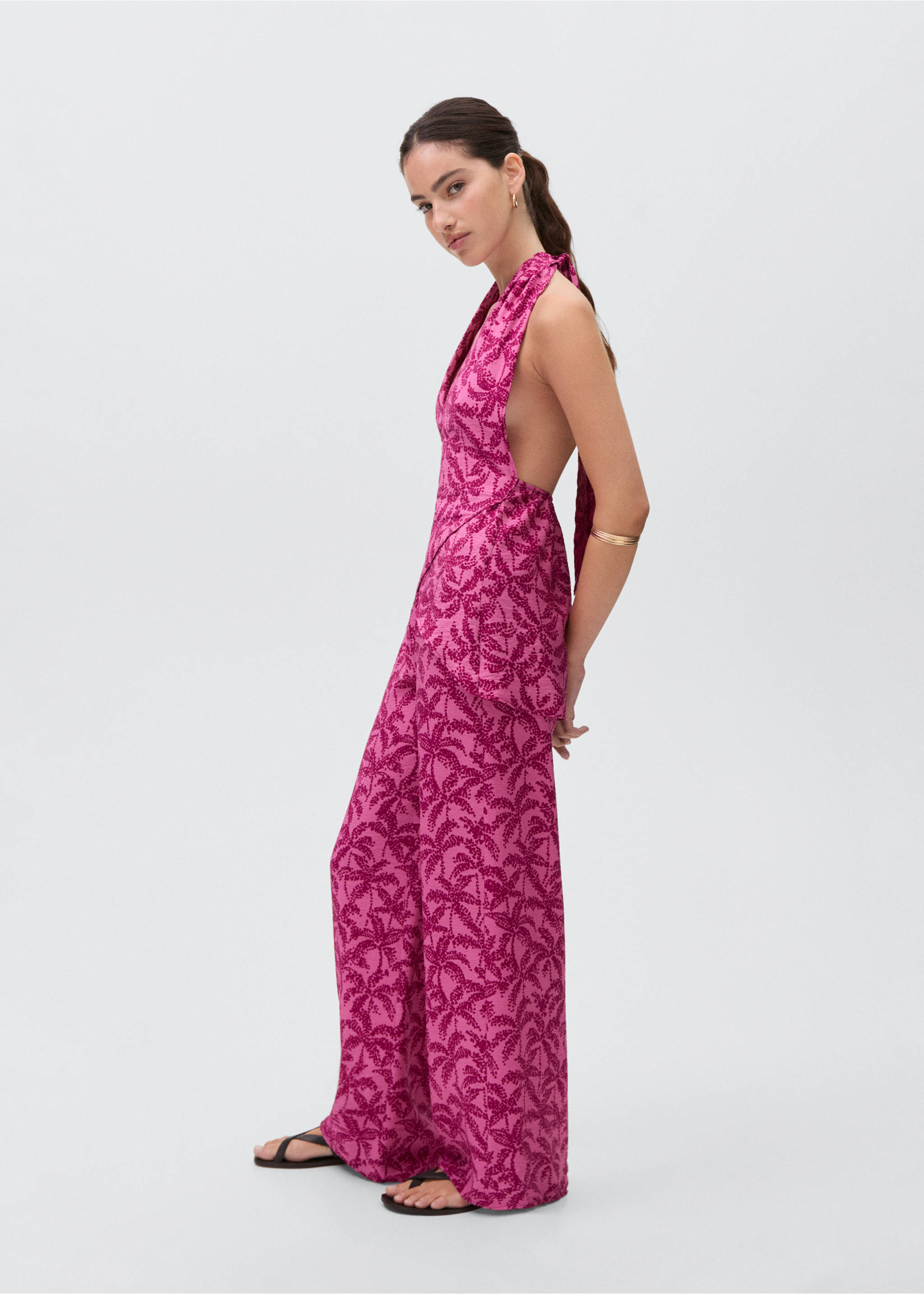 Halter-neck printed top - General plane, Fuchsia. Ref: 87069219-00.