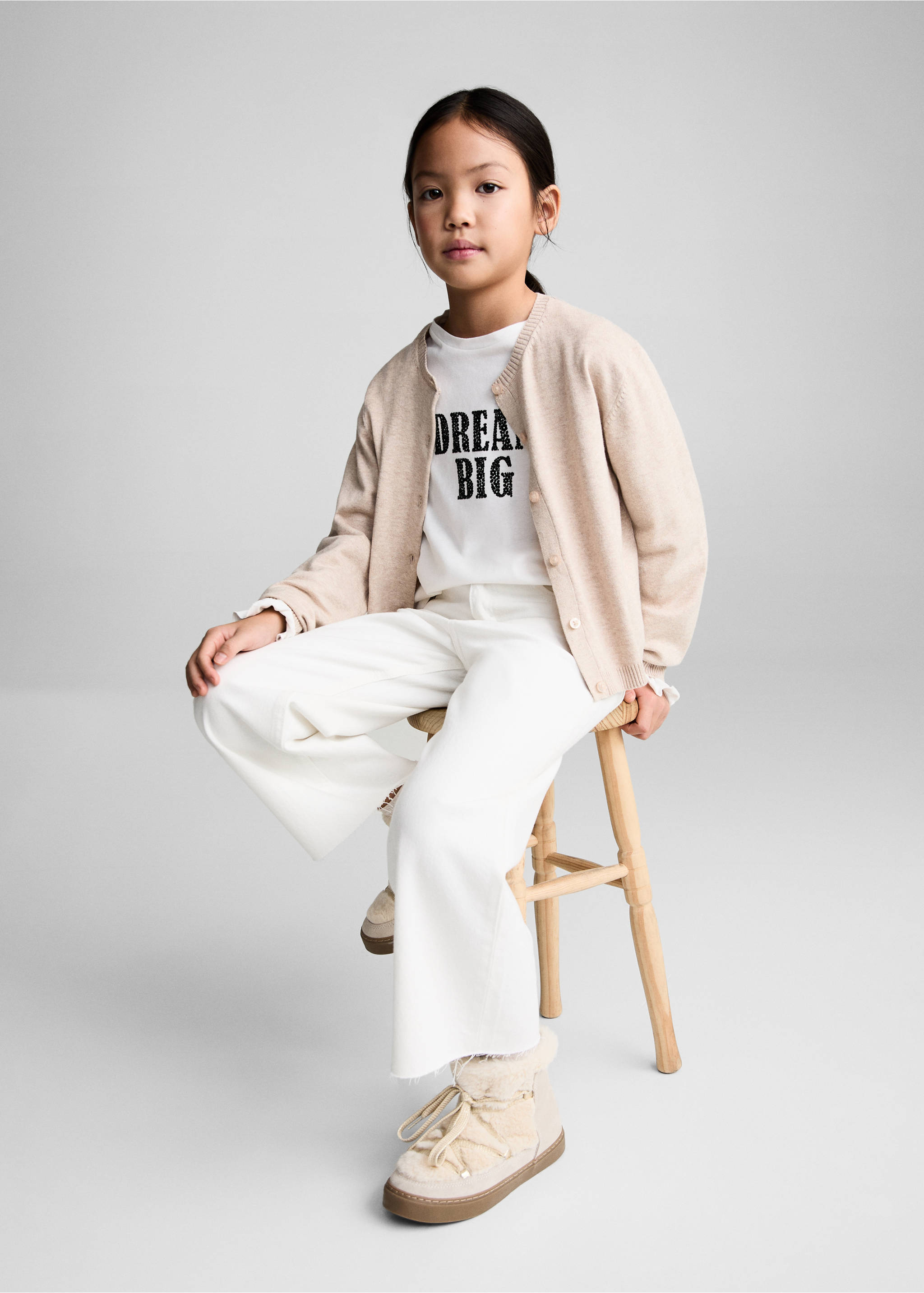 Jeans culotte mid-waist comfort - Details of the article 2, White. Ref: 87070418-00.