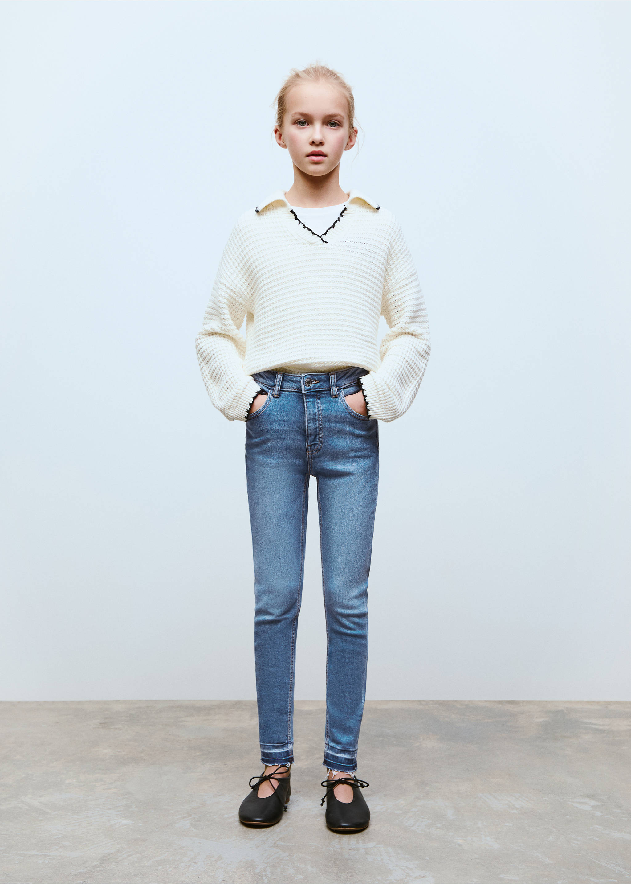 Skinny jeans with frayed hem - General plane, Blue. Ref: 87070419-00.