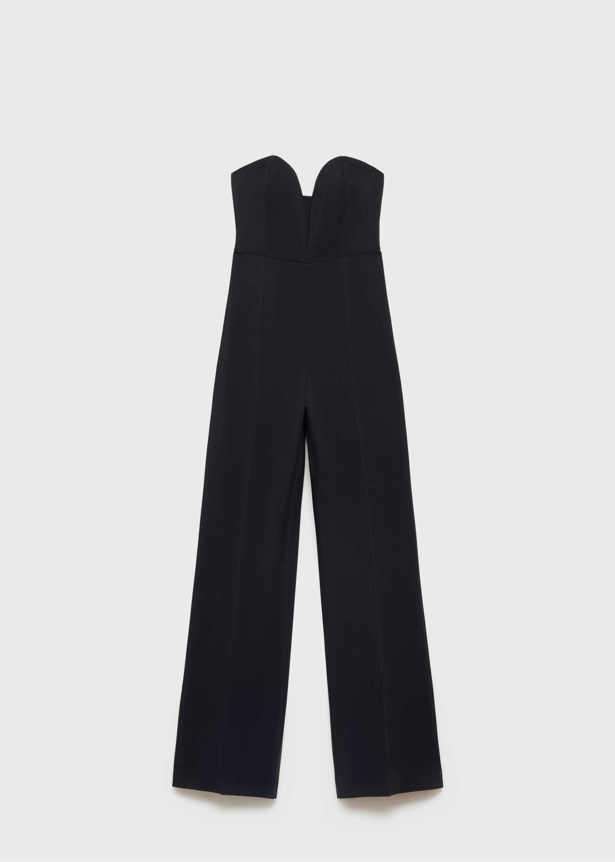 Black strapless jumpsuit with sweetheart neckline and long straight legs., Black. Ref: 87070423-00.