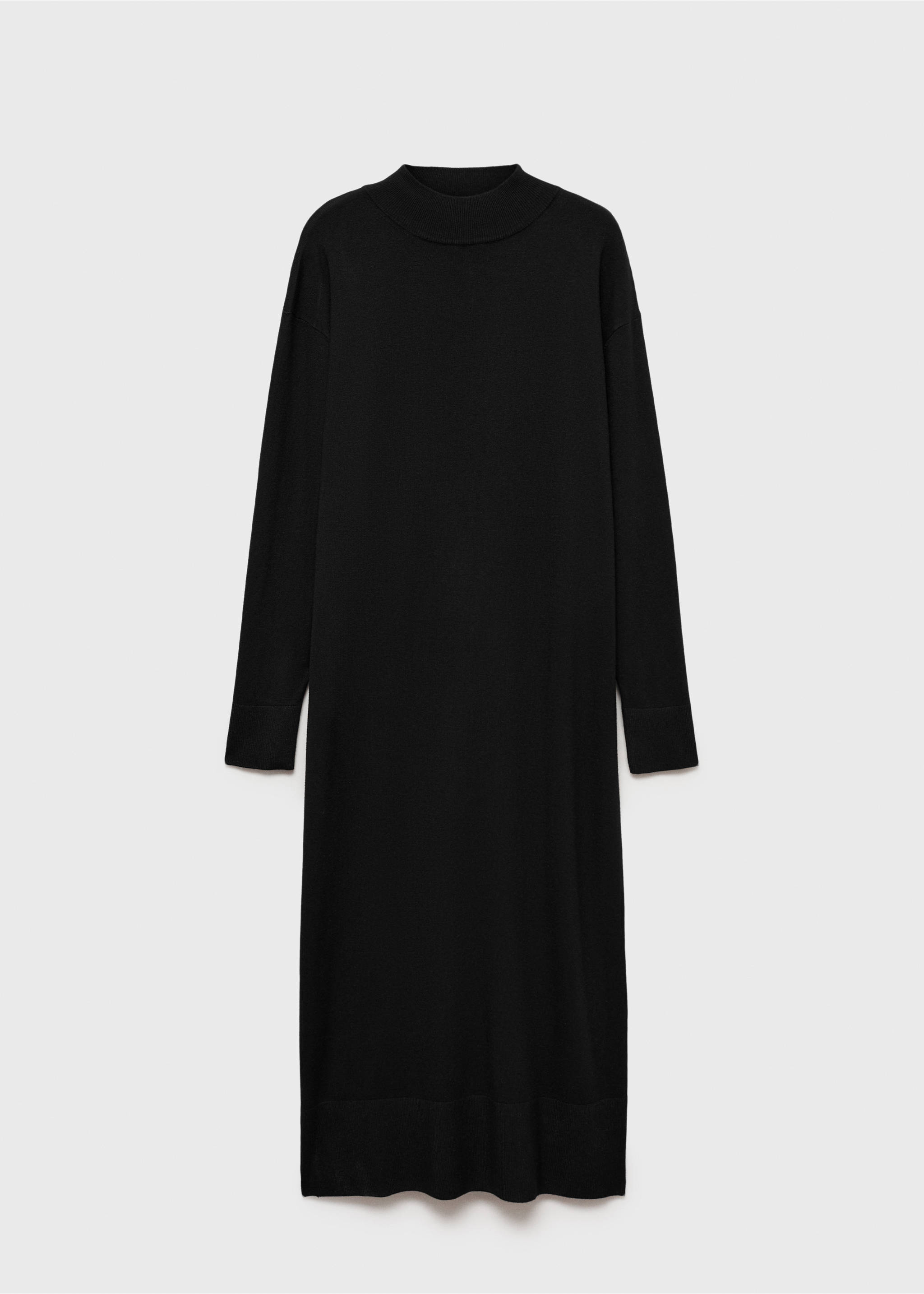 Perkins-neck knitted dress - Article without model, Black. Ref: 87070425-00.