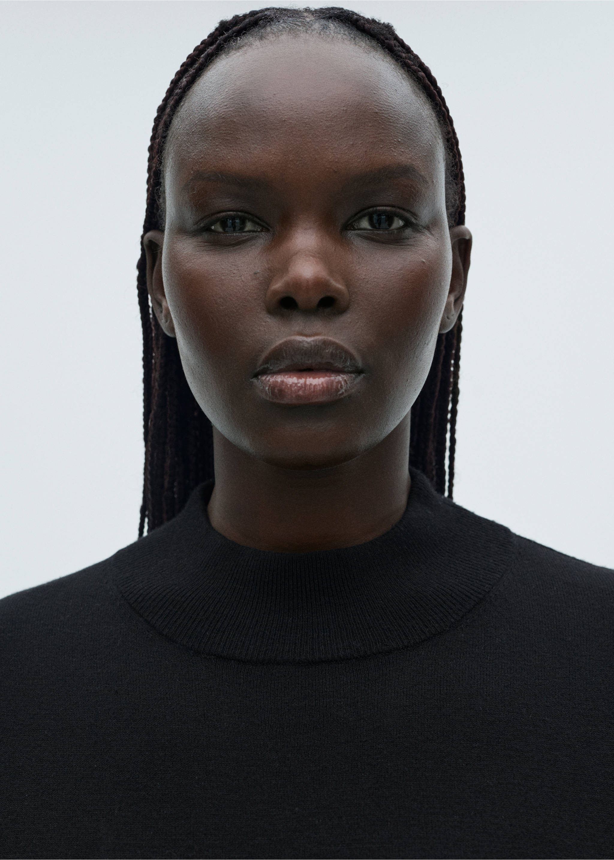 Perkins-neck knitted dress - Details of the article 4, Black. Ref: 87070425-00.
