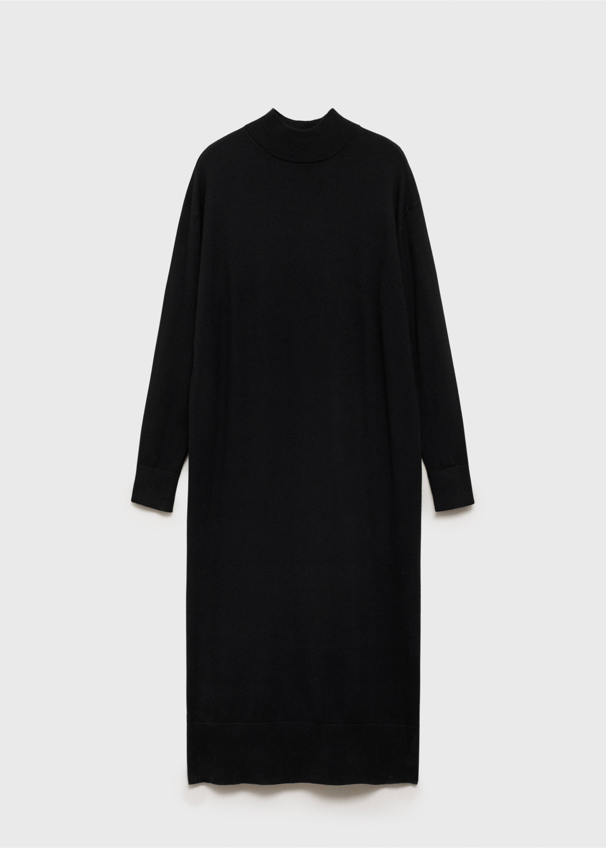 Perkins-neck knitted dress - Article without model, Black. Ref: 87070425-00.