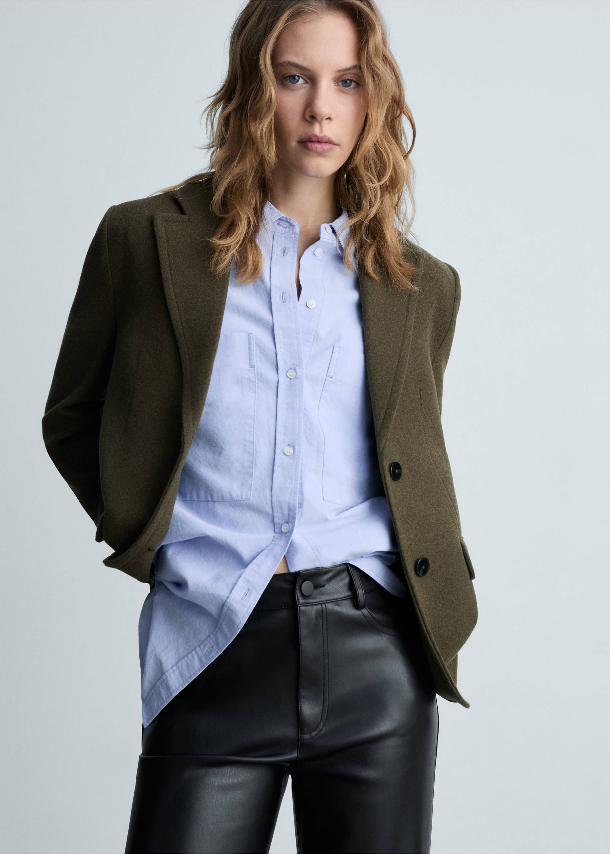 Straight-leg faux-leather trousers - Details of the article 1, Black. Ref: 87070432-00.