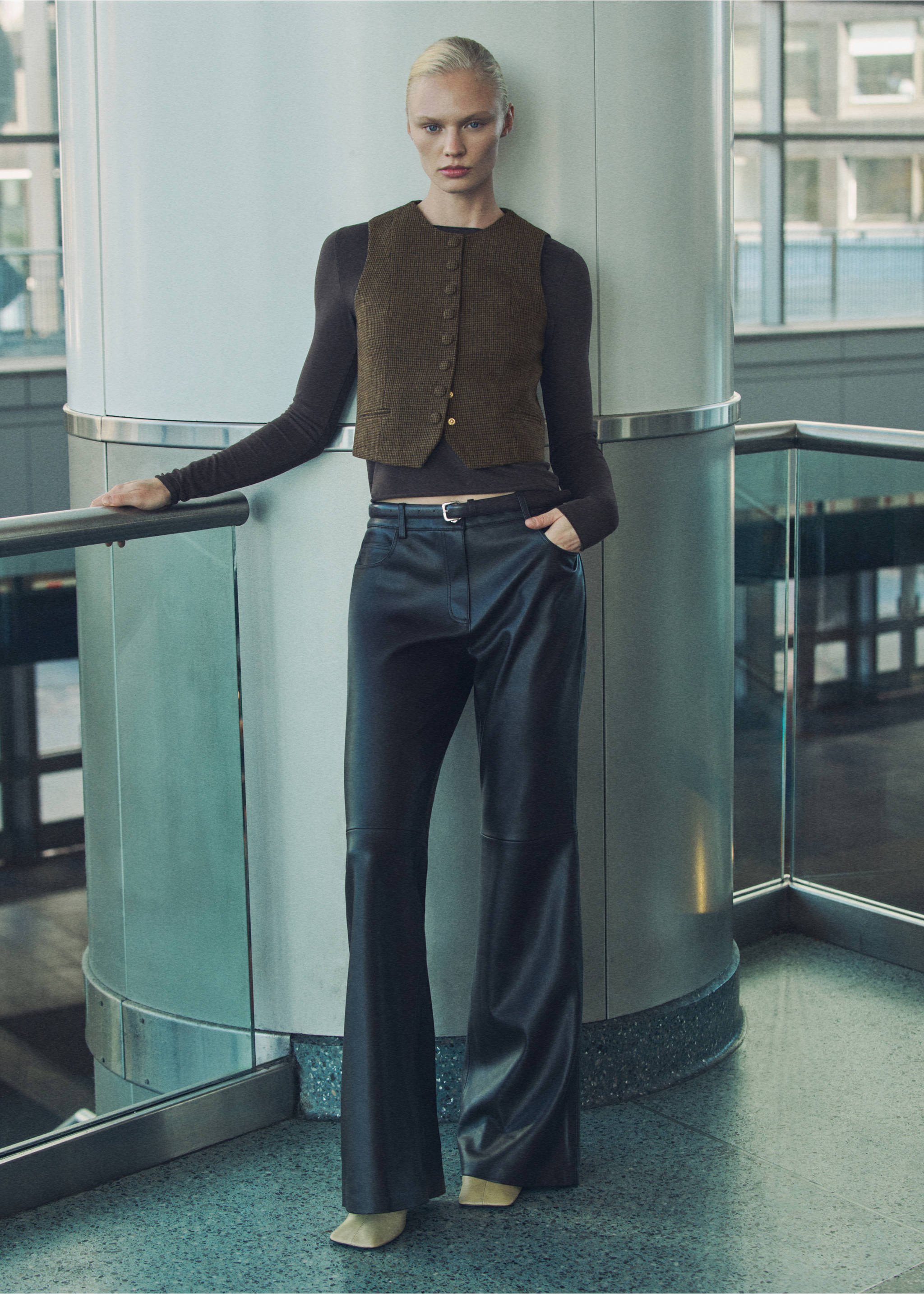 Micro-houndstooth wool vest - General plane, Brown. Ref: 87070434-00.