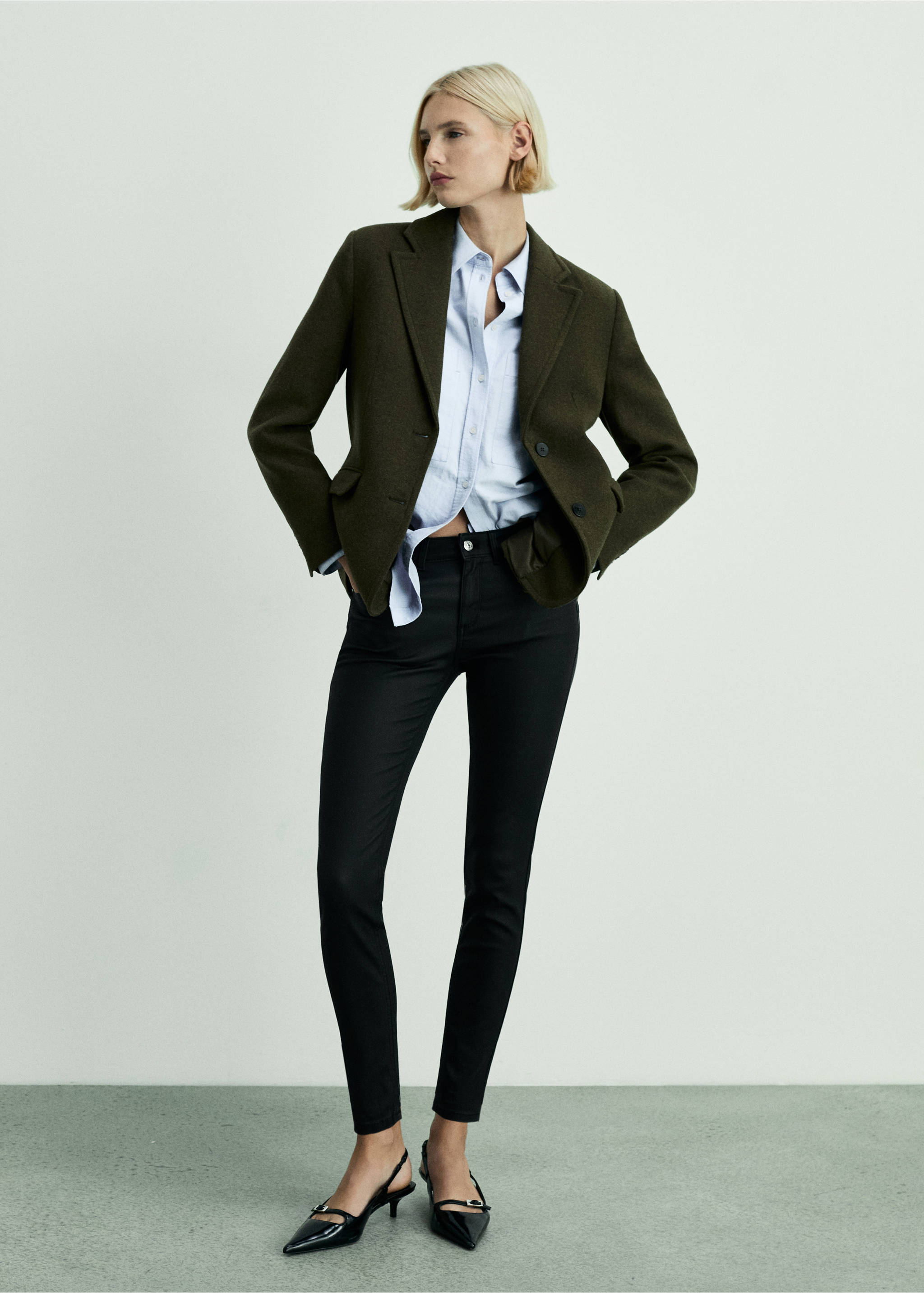 Waxed skinny pushup jeans - General plane, Black. Ref: 87070443-00.