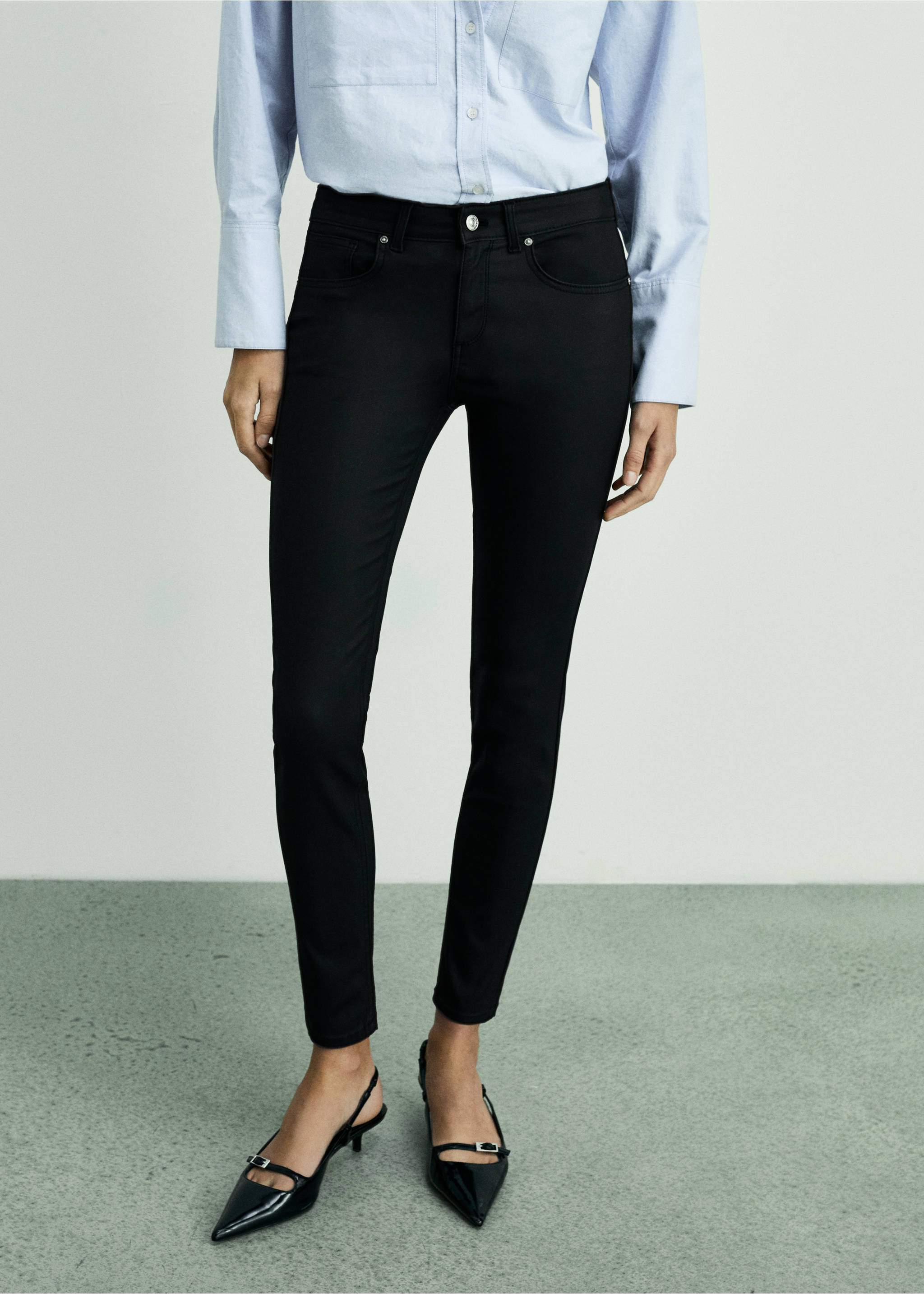 Waxed skinny pushup jeans - Medium plane, Black. Ref: 87070443-00.