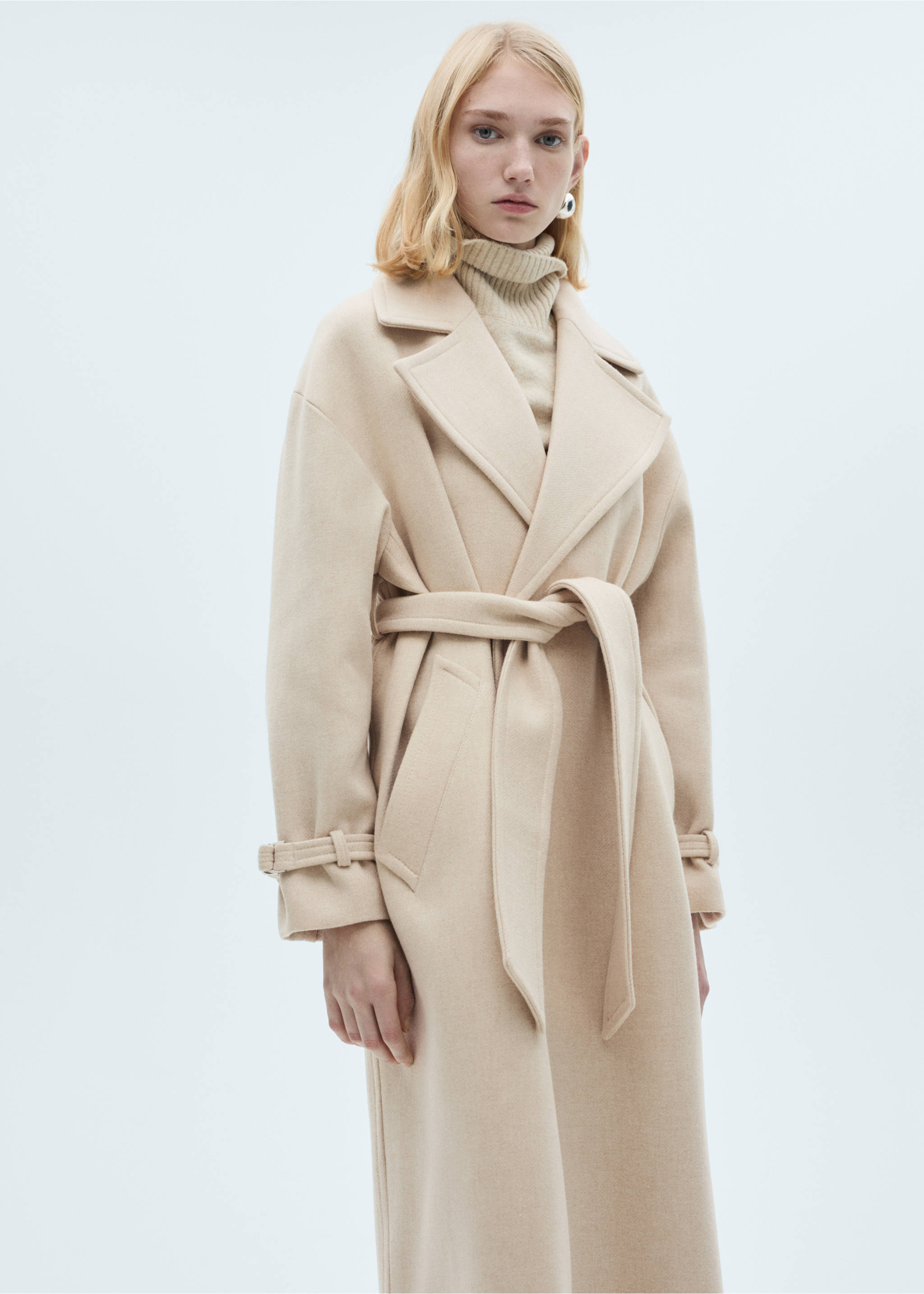 Manteco wool coat with oversized lapels - Medium plane, Light/Pastel Grey. Ref: 87070453-00.