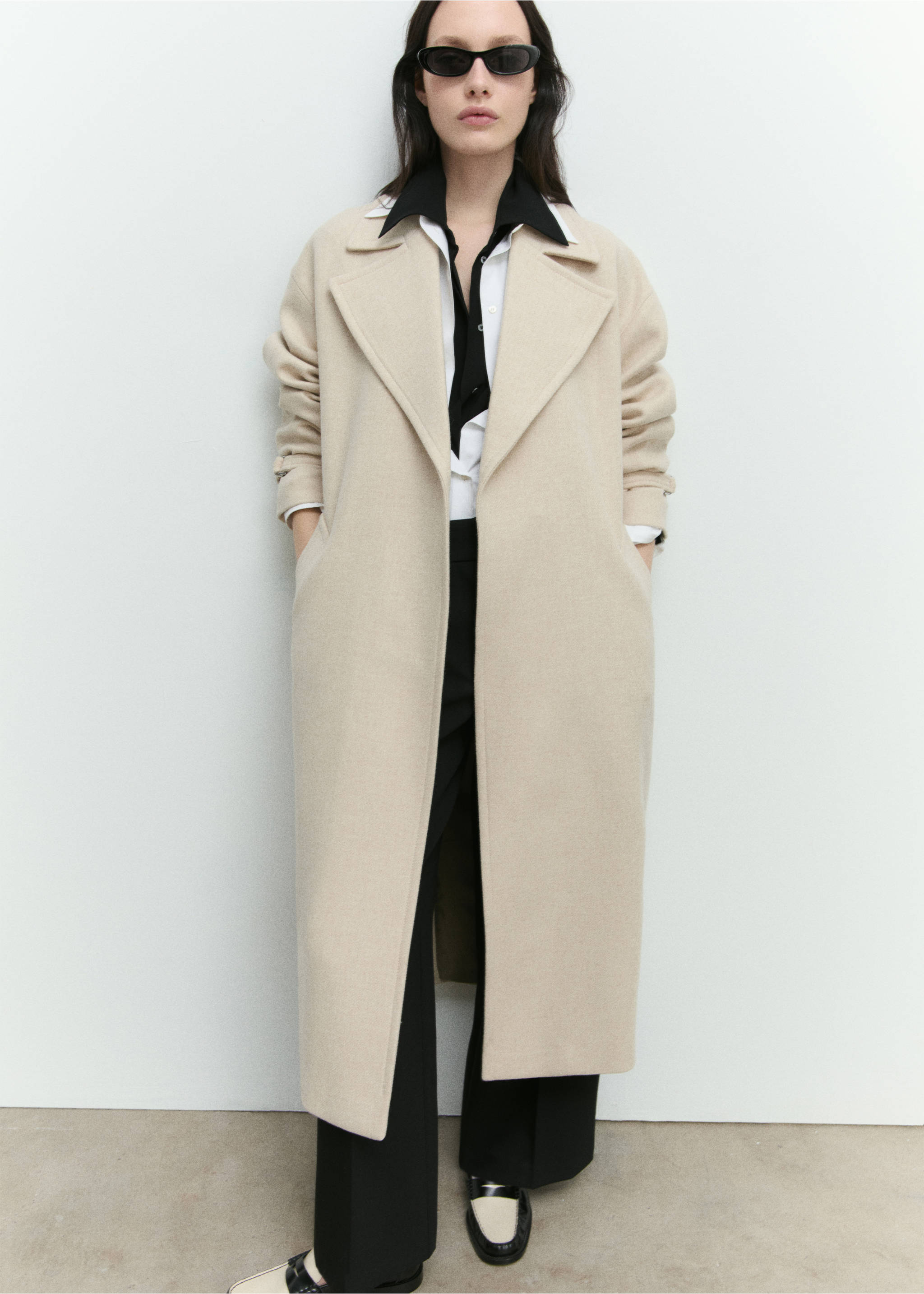 Manteco wool coat with oversized lapels - Details of the article 6, Light/Pastel Grey. Ref: 87070453-00.