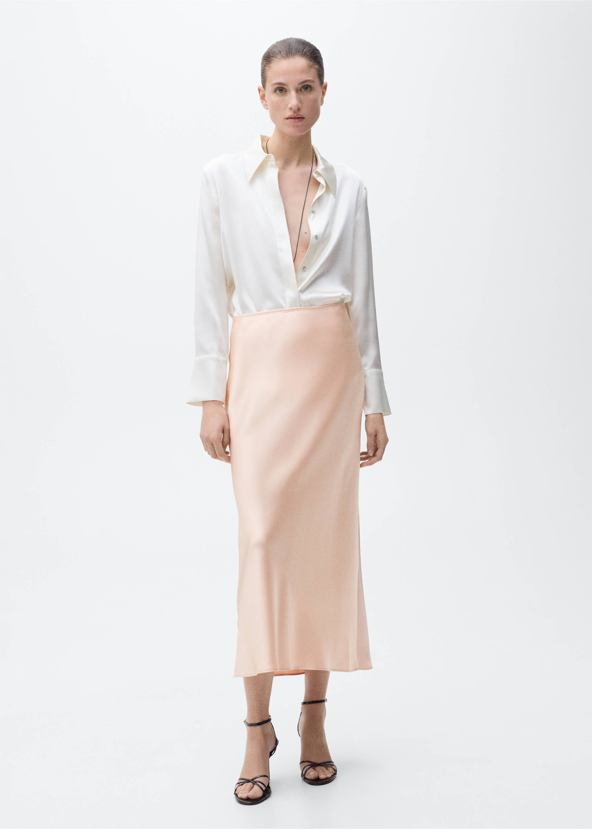 Midi satin skirt - General plane, Salmon. Ref: 87070455-00.
