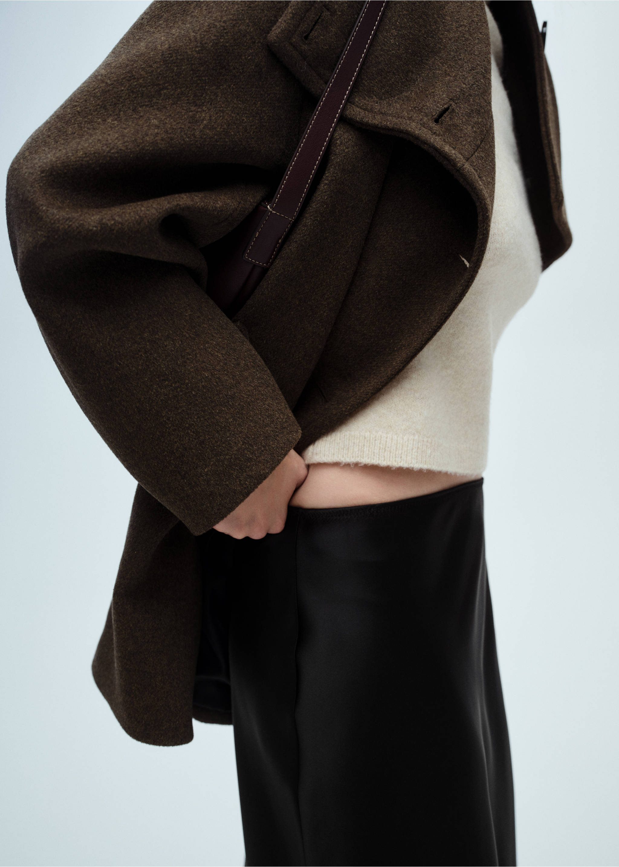 Midi satin skirt - Details of the article 3, Black. Ref: 87070455-00.