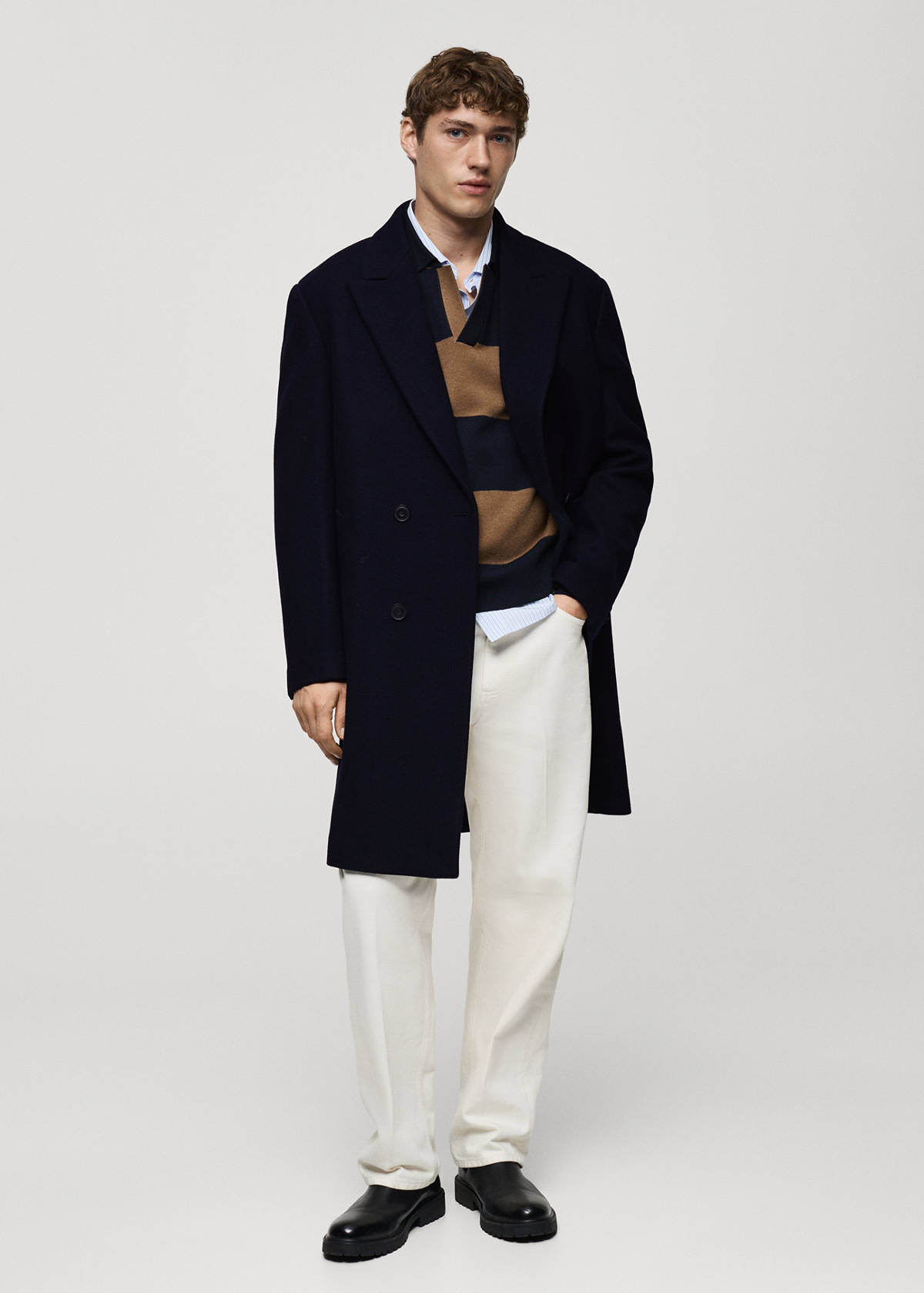 Relaxed-fit long wool coat