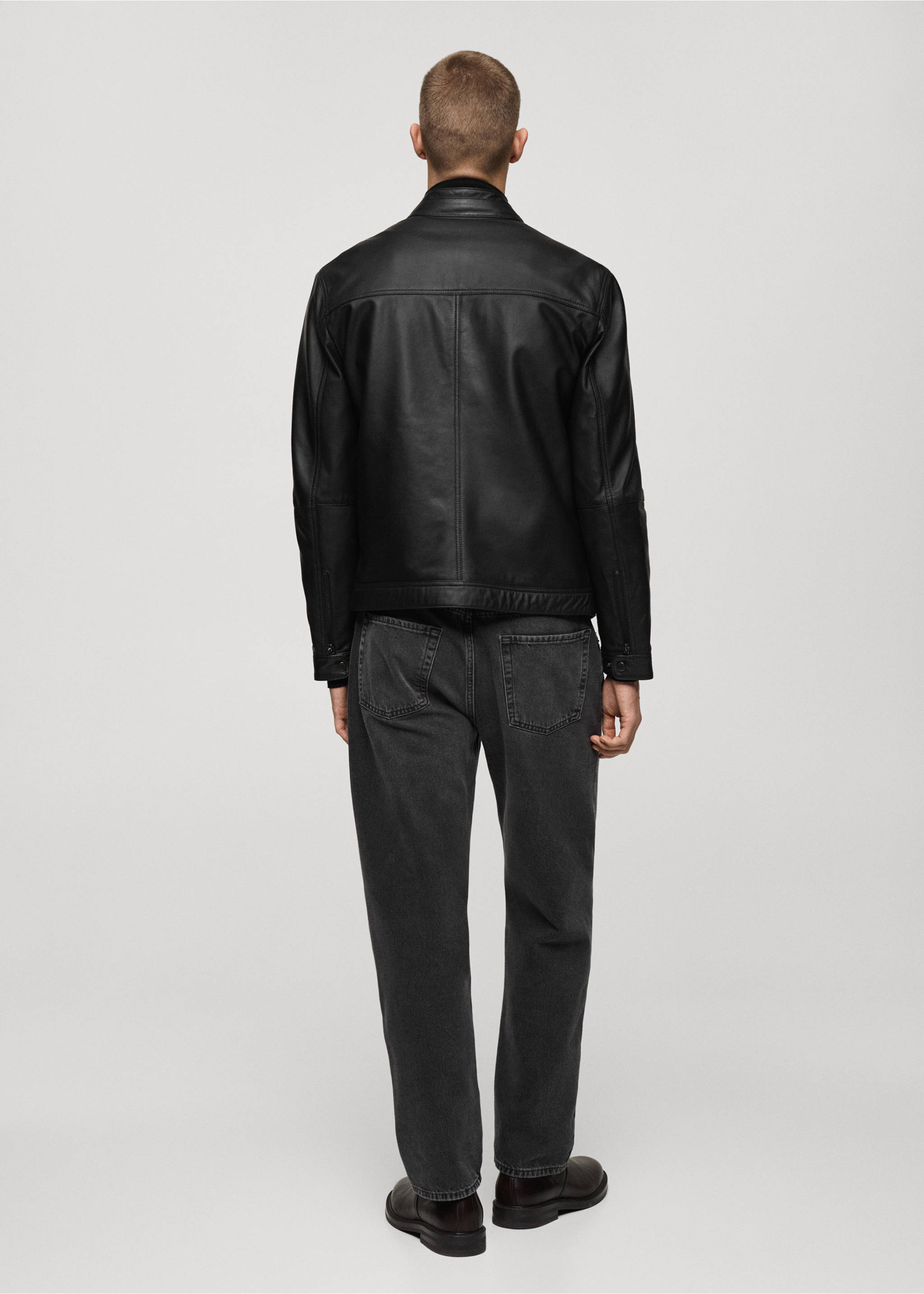 Blouson biker cuir nappa - Verso de l’article, Noir. Ref: 87070575-00.