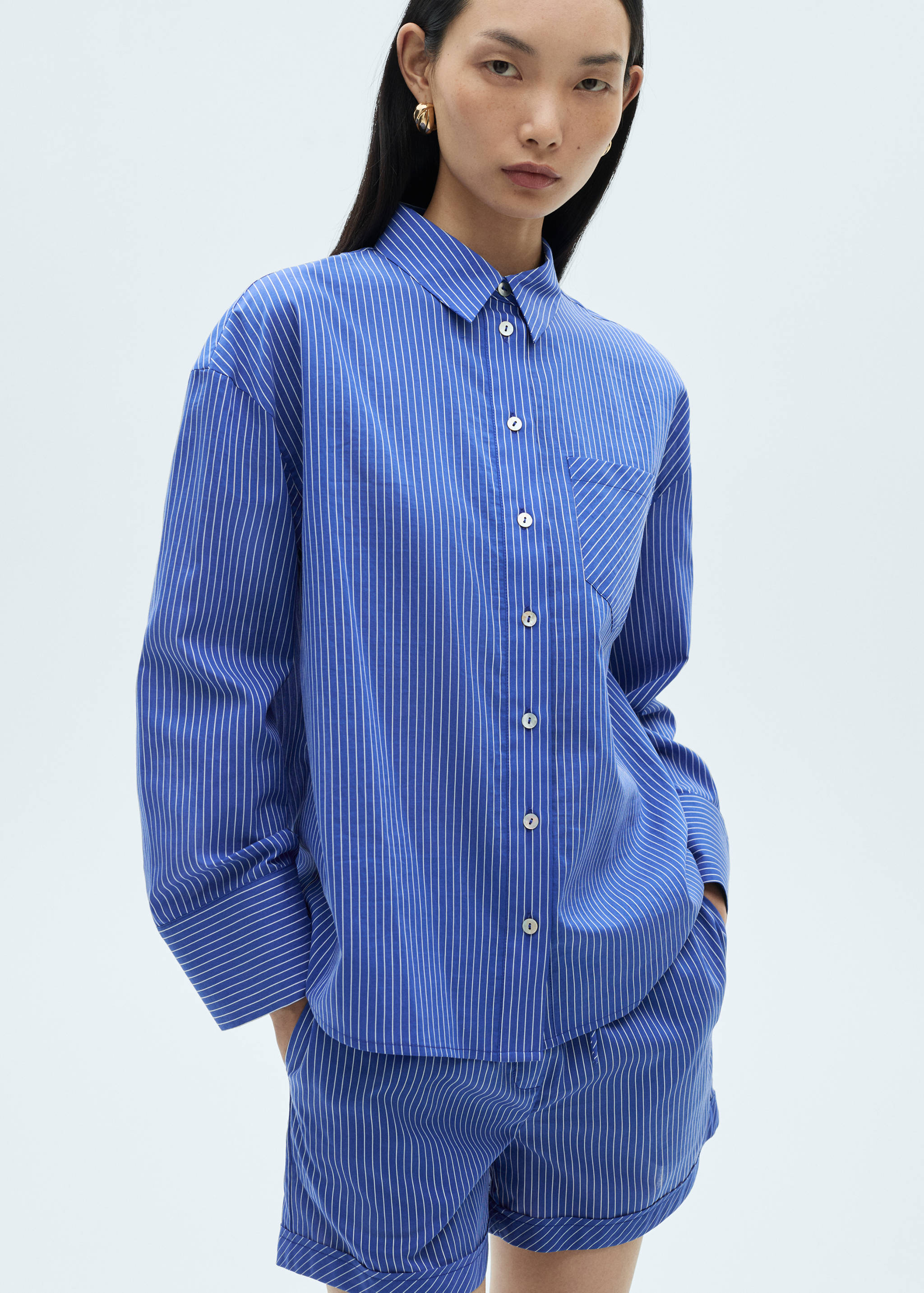 Camisa mezcla algodón rayas - Plano medio