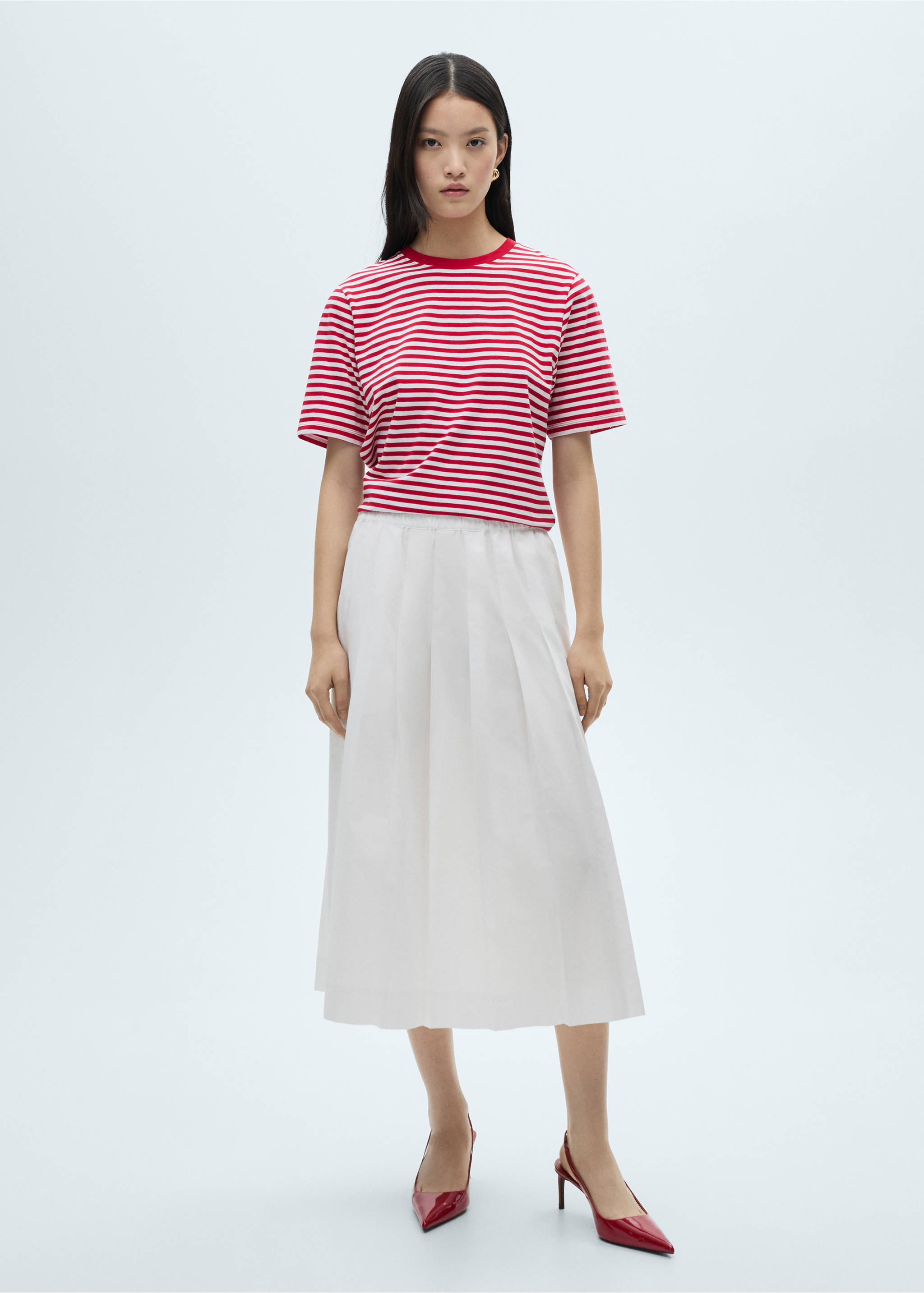 Cotton pleated skirt - General plane, White. Ref: 87070580-00.