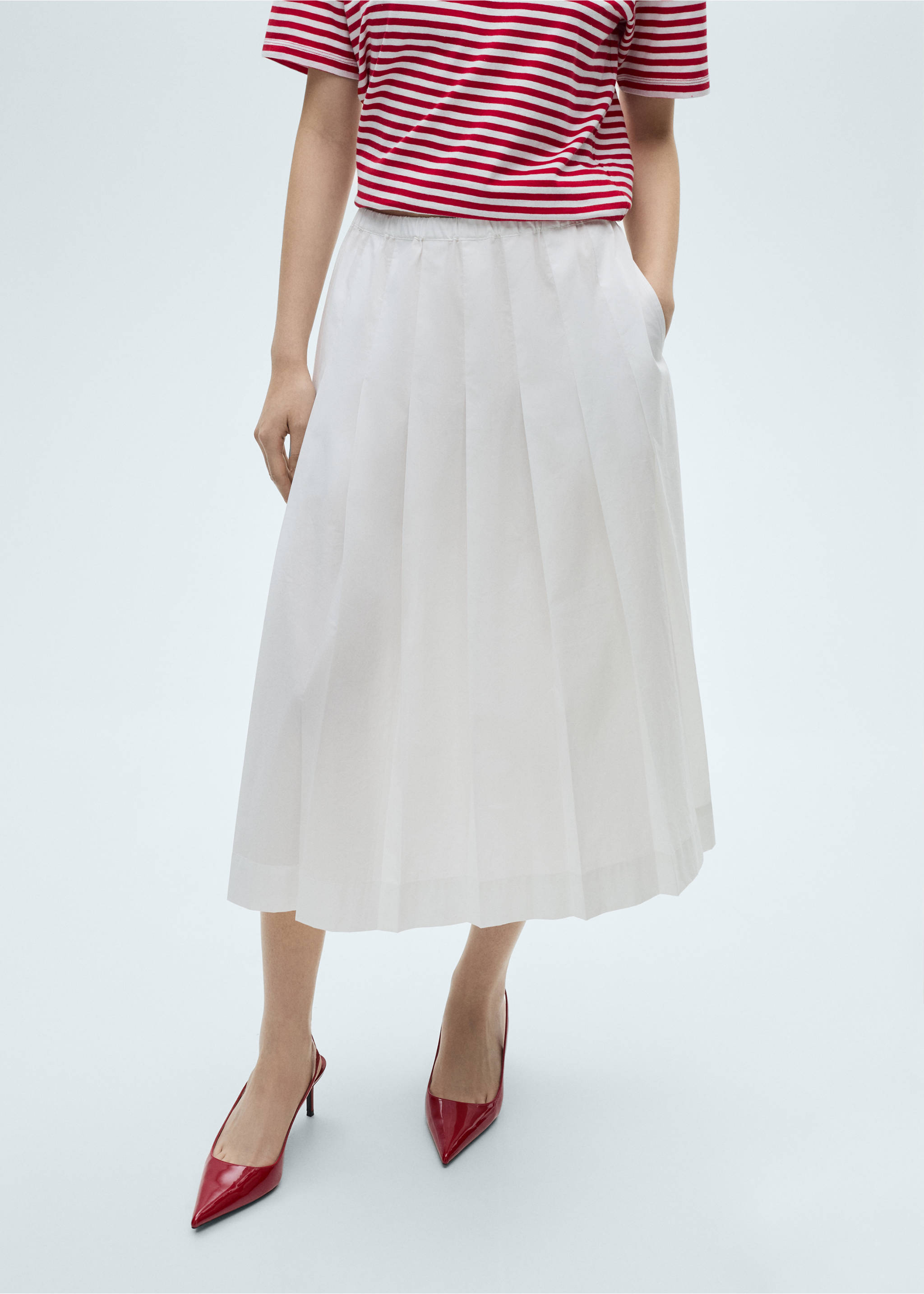 Cotton pleated skirt - Medium plane, White. Ref: 87070580-00.