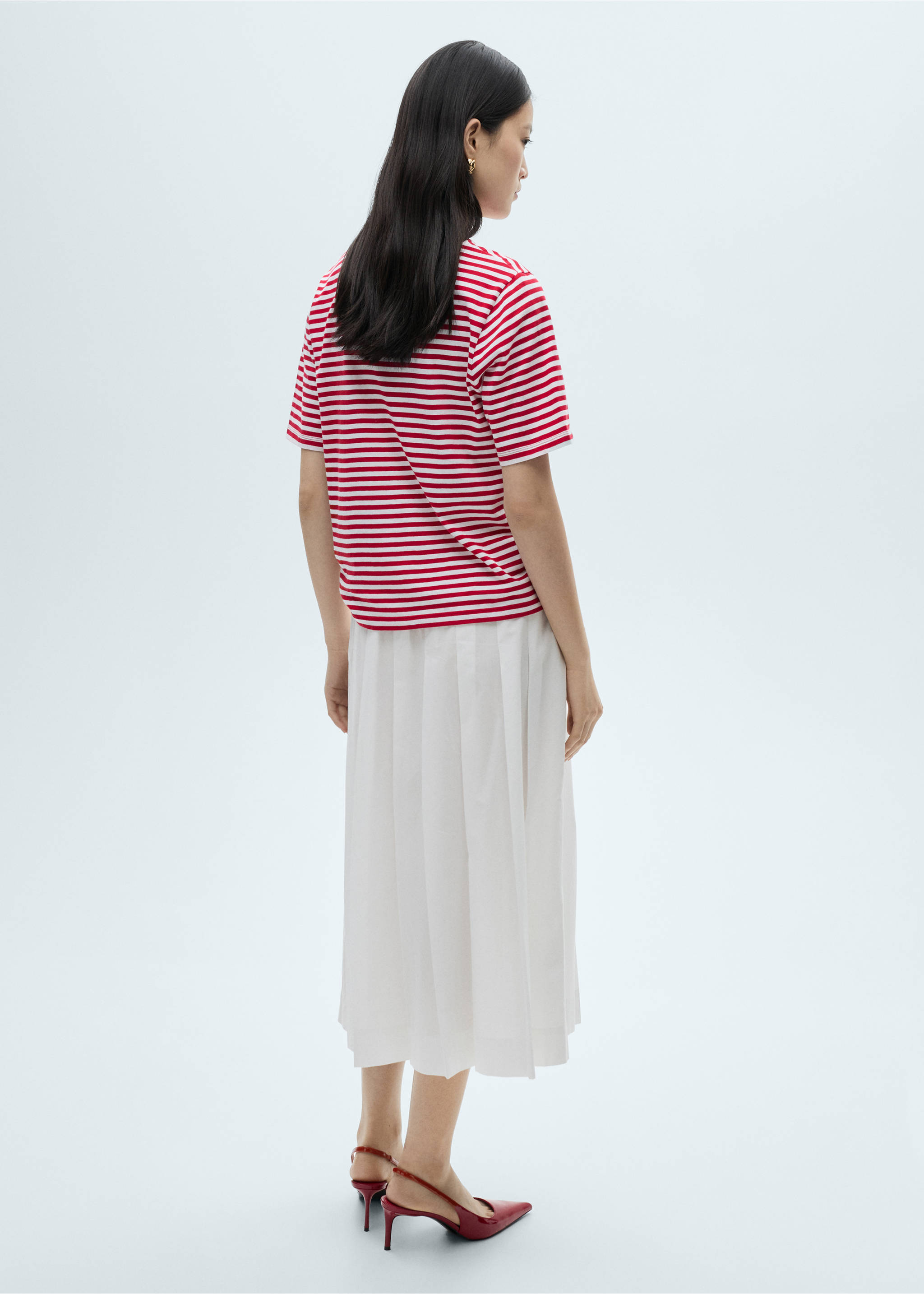 Cotton pleated skirt - Reverse of the article, White. Ref: 87070580-00.