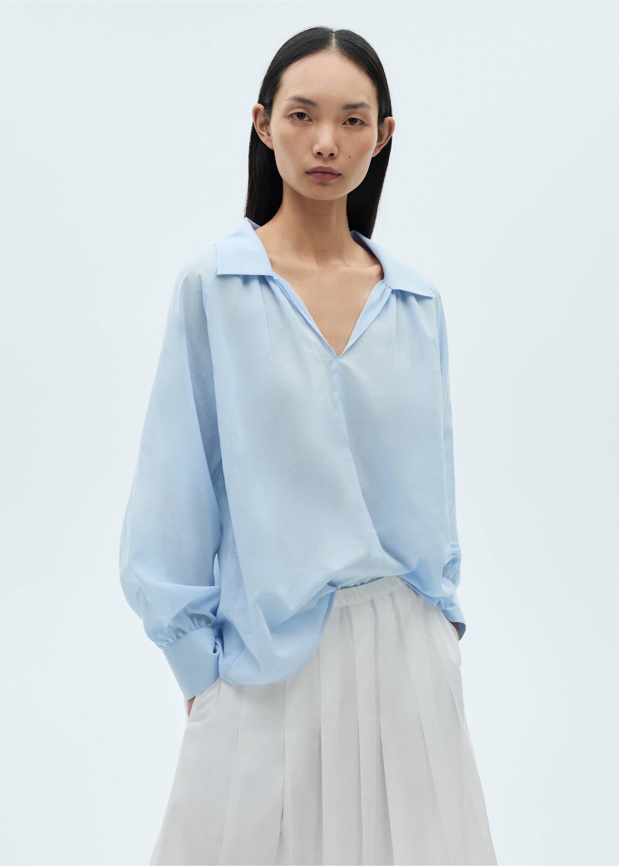 Cotton pleated skirt - Details of the article 1, White. Ref: 87070580-00.