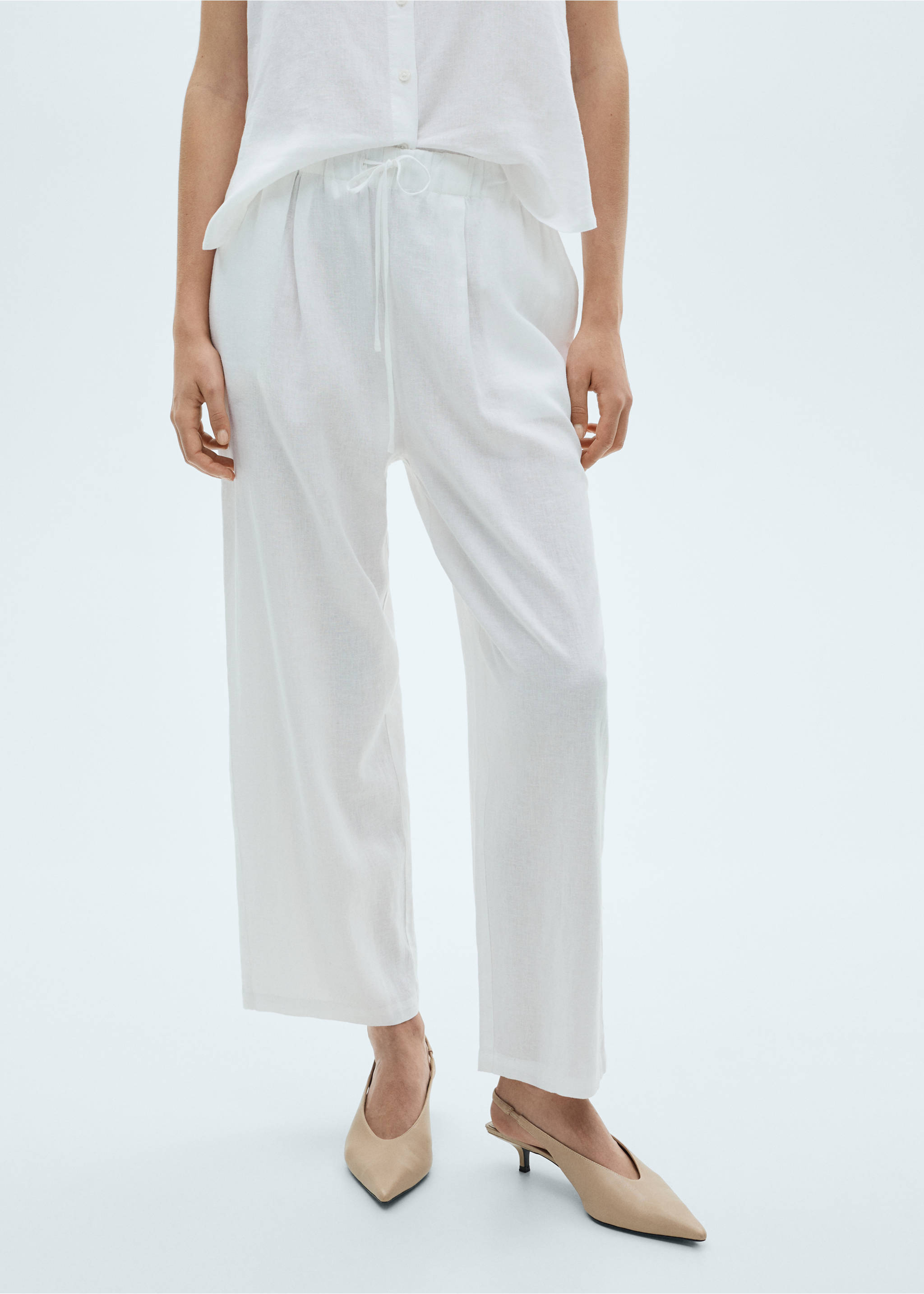 Calças fluídas de linho - Verso do artigo, Branco. Ref: 87070590-00.