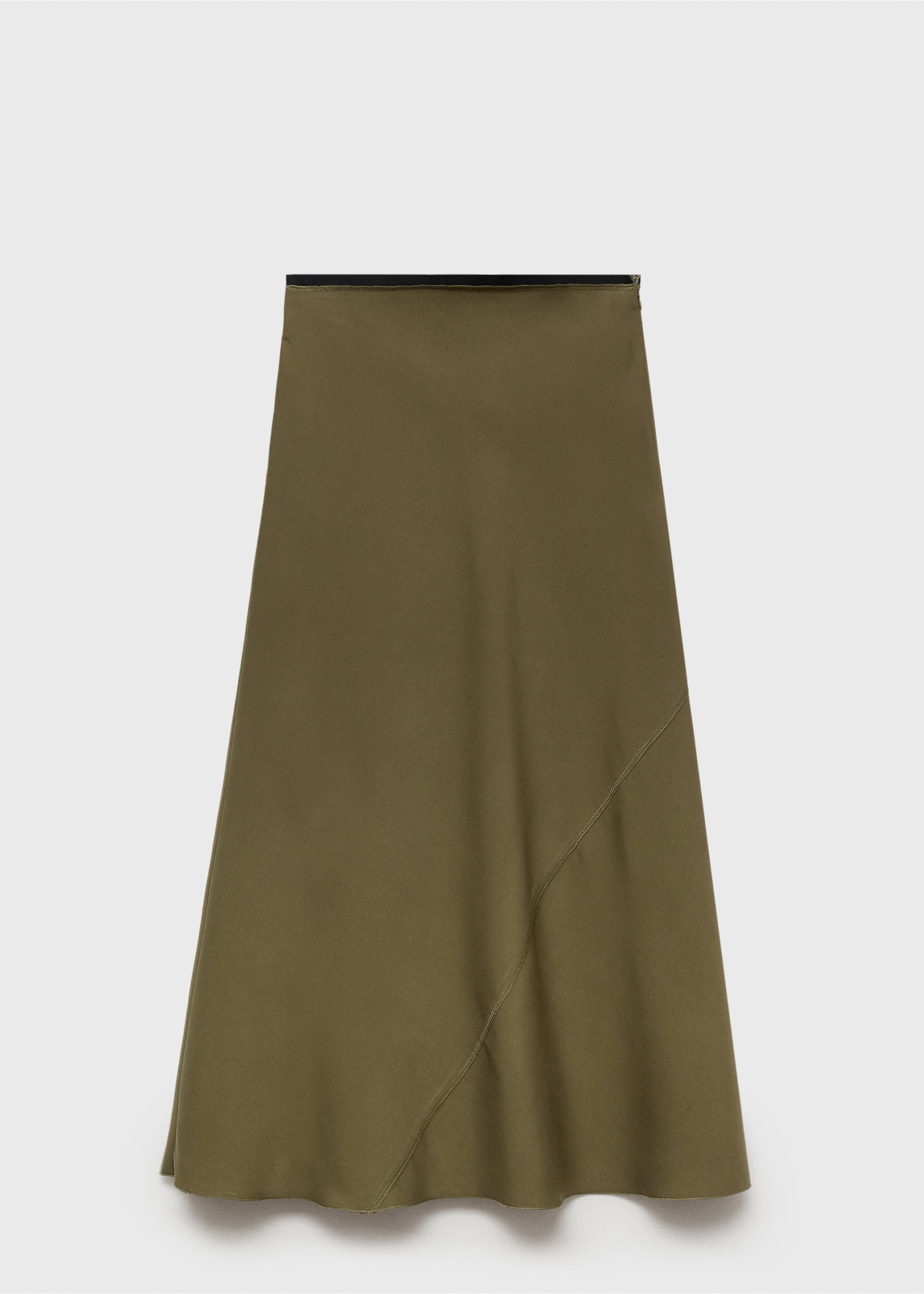 Midi satin skirt - Article without model, Khaki. Ref: 87070591-00.