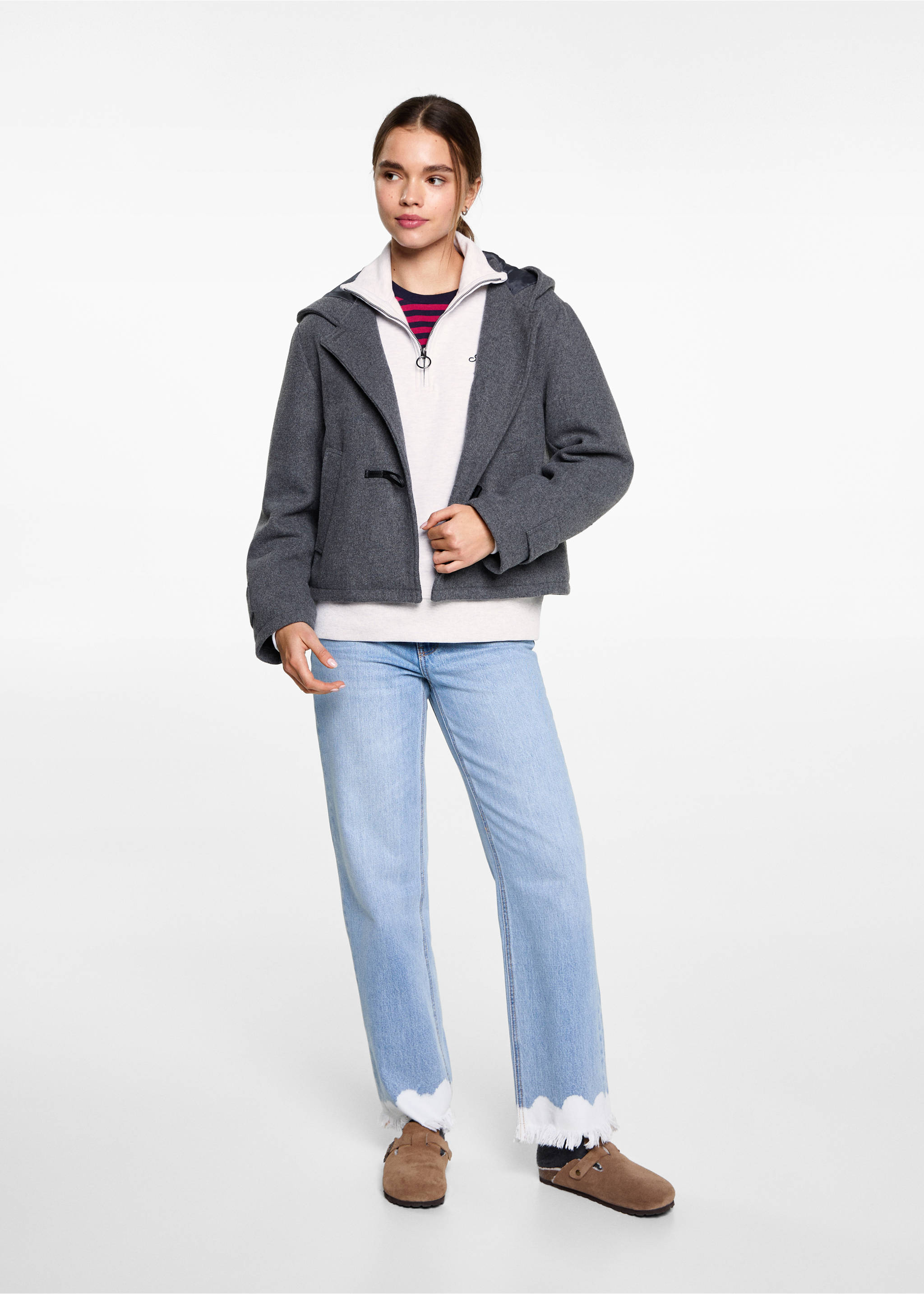Sweatshirt mit Zip und Schriftzug - Allgemeine Ansicht, Hellgrau meliert. Ref: 87070592-00.
