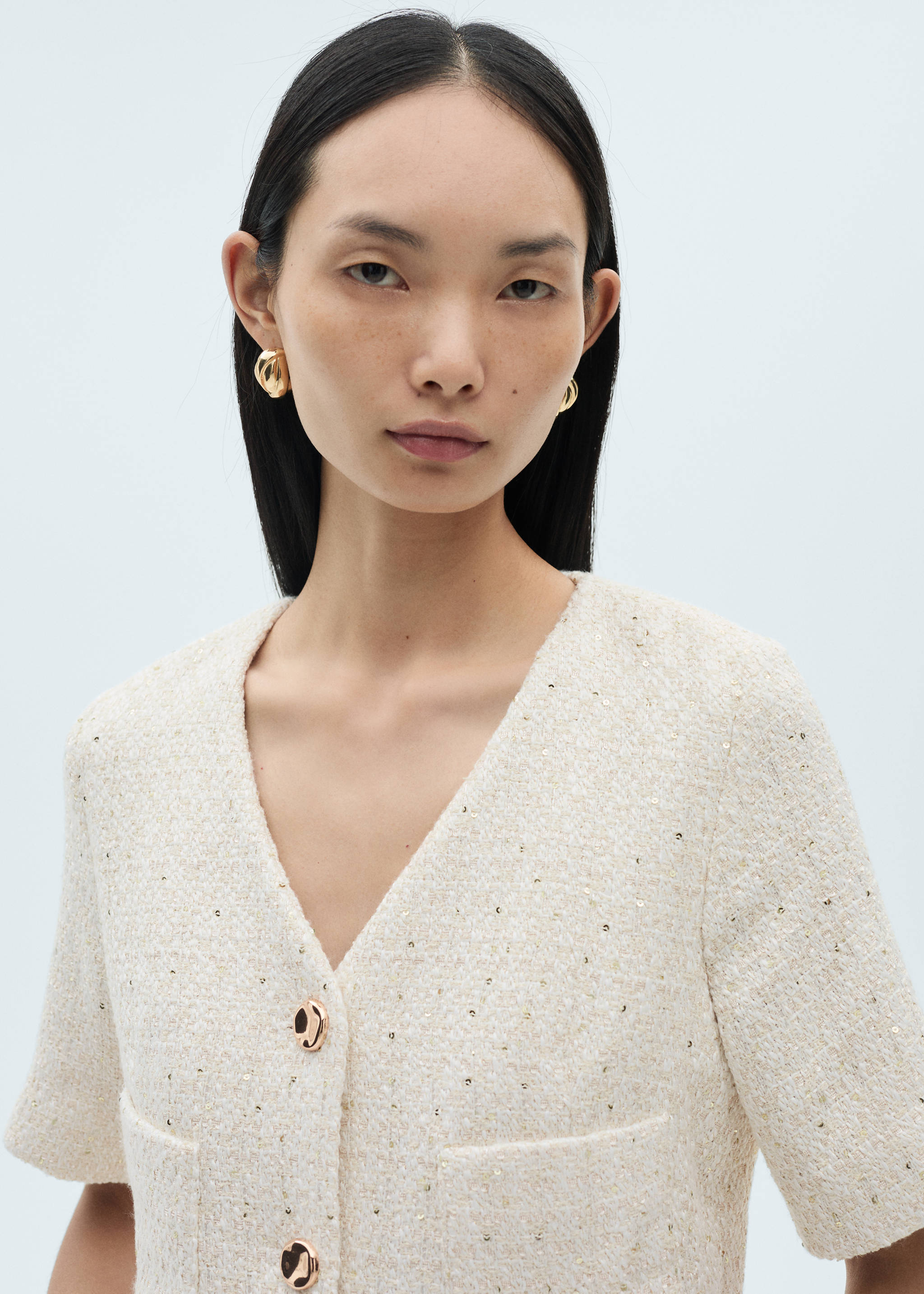 Short-sleeved tweed jumpsuit - Details of the article 1