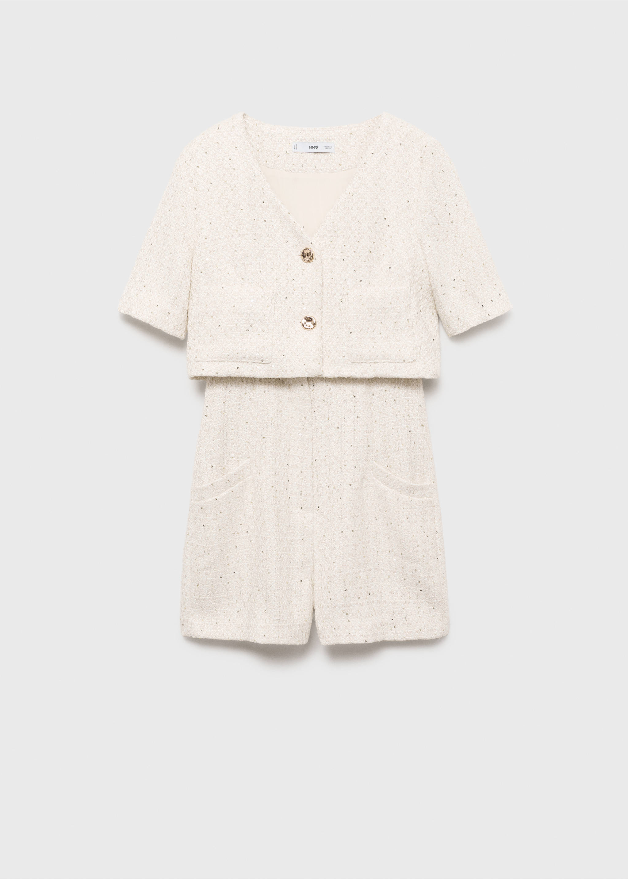 Short-sleeved tweed jumpsuit - Article without model, Ecru. Ref: 87070595-00.