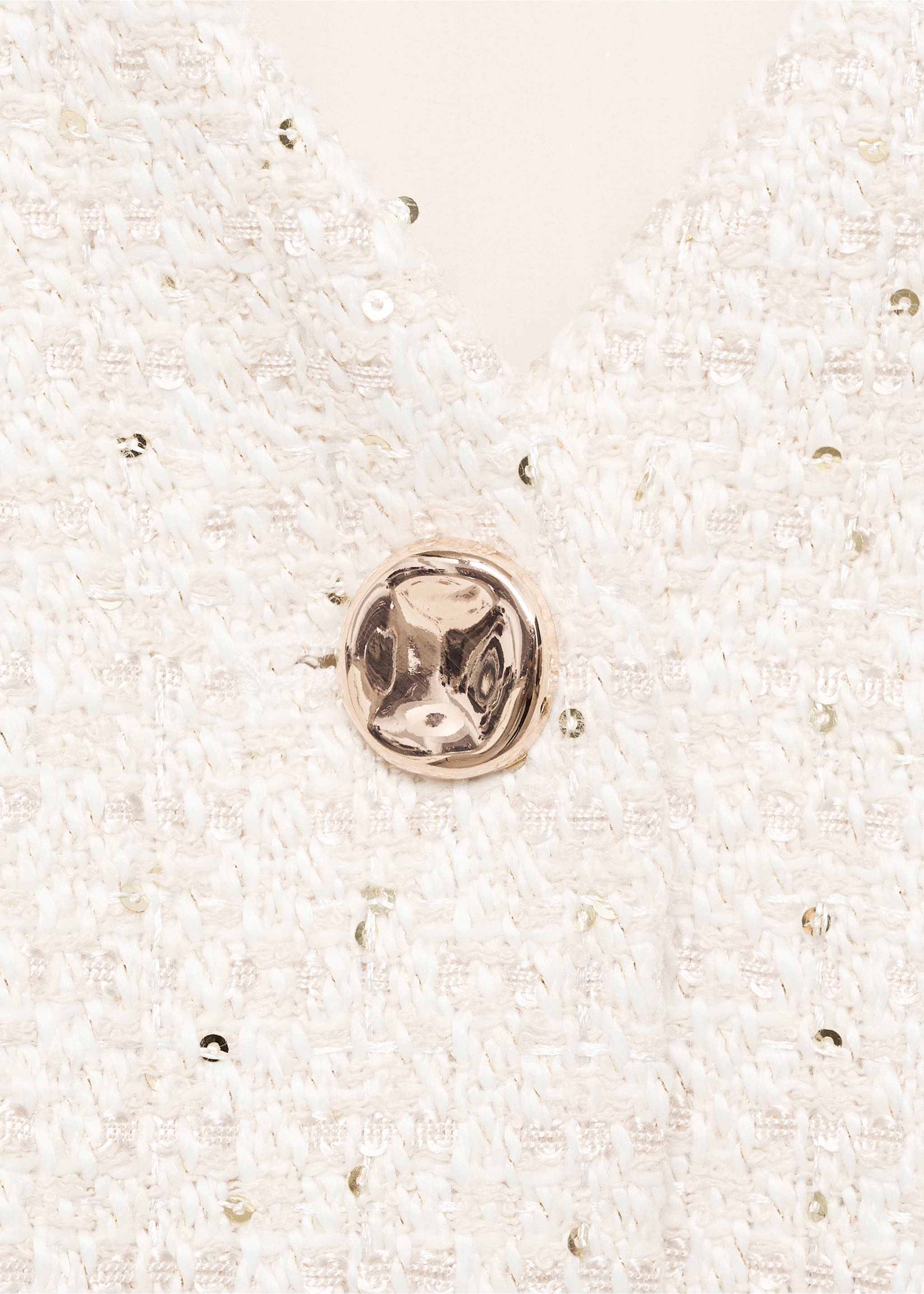 Short-sleeved tweed jumpsuit - Details of the article 8, Ecru. Ref: 87070595-00.