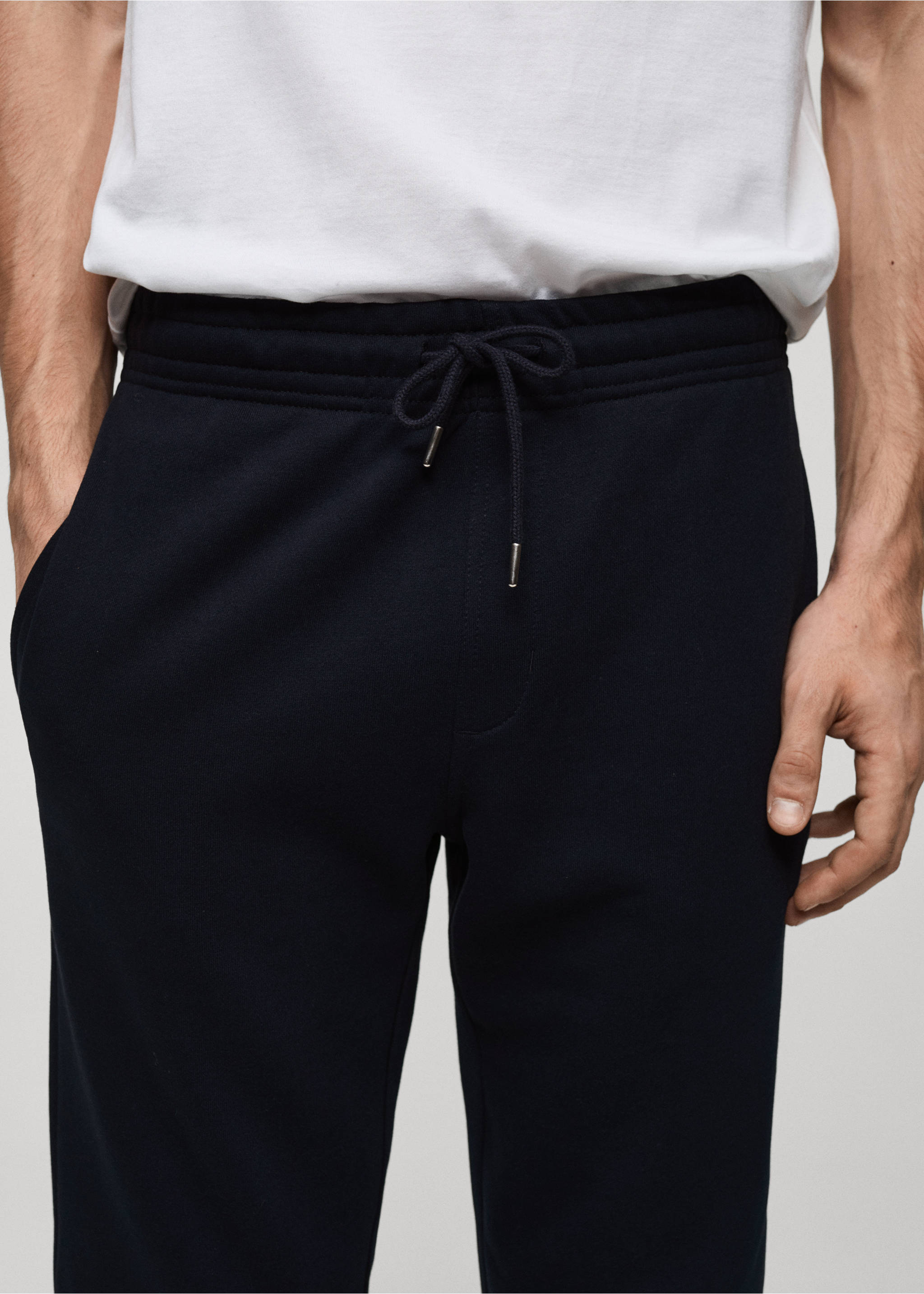 Brushed joggers with elastic waistband - Details of the article 1, Dark Navy. Ref: 87070600-00.