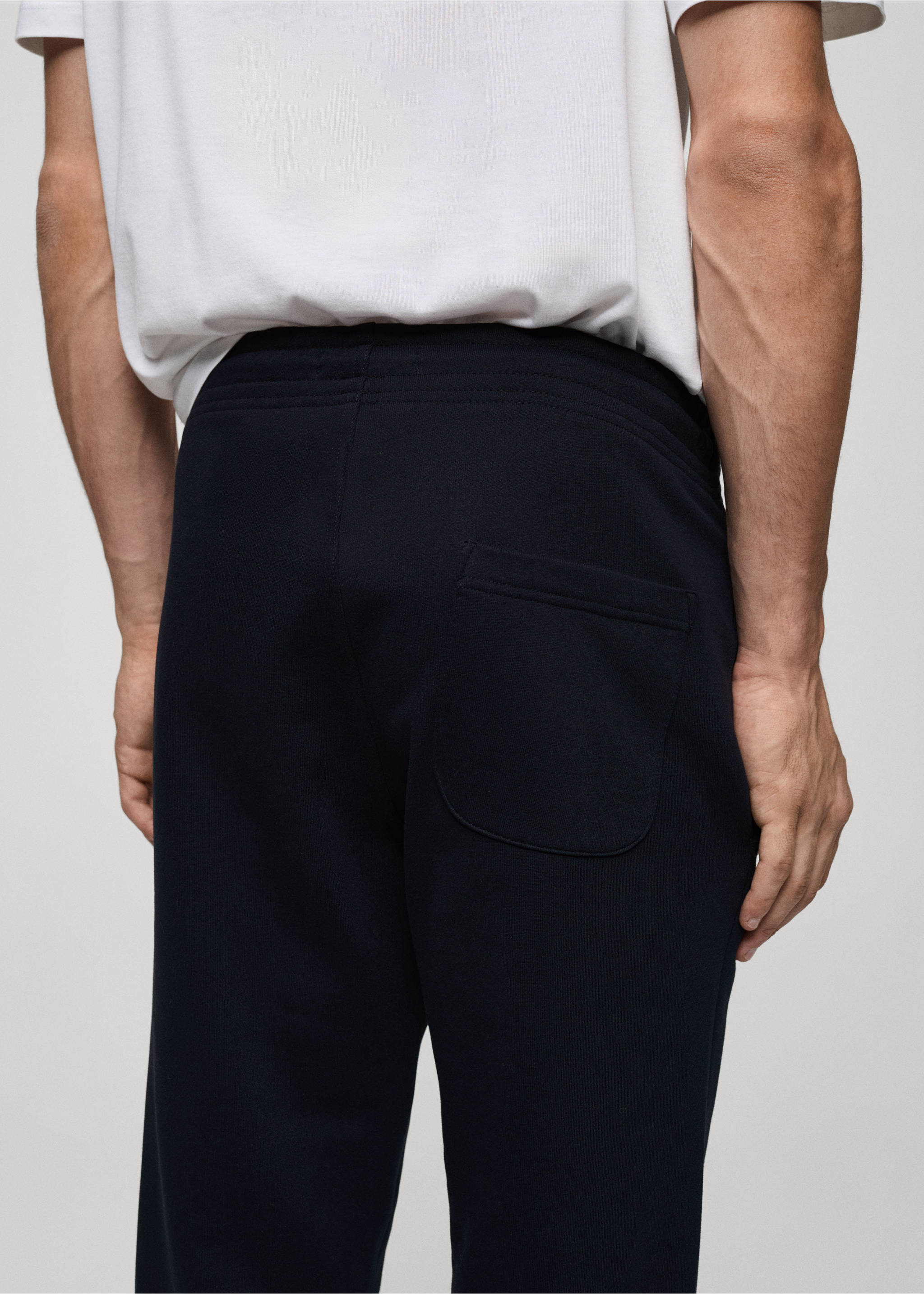 Brushed joggers with elastic waistband - Details of the article 3, Dark Navy. Ref: 87070600-00.
