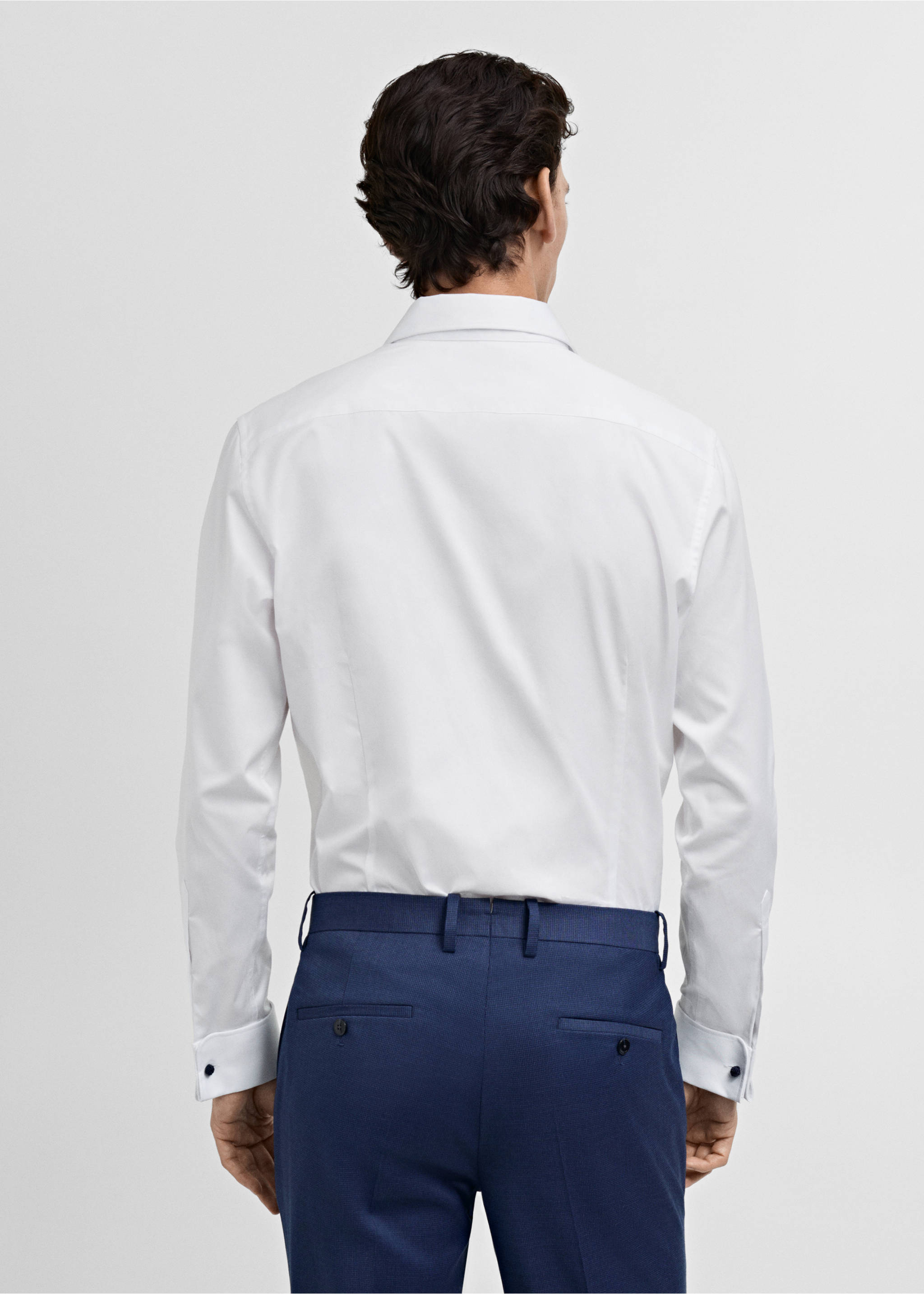 Camisa gemelos traje slim fit tejido twill - Reverso del artículo, Blanco. Ref: 87070607-00.