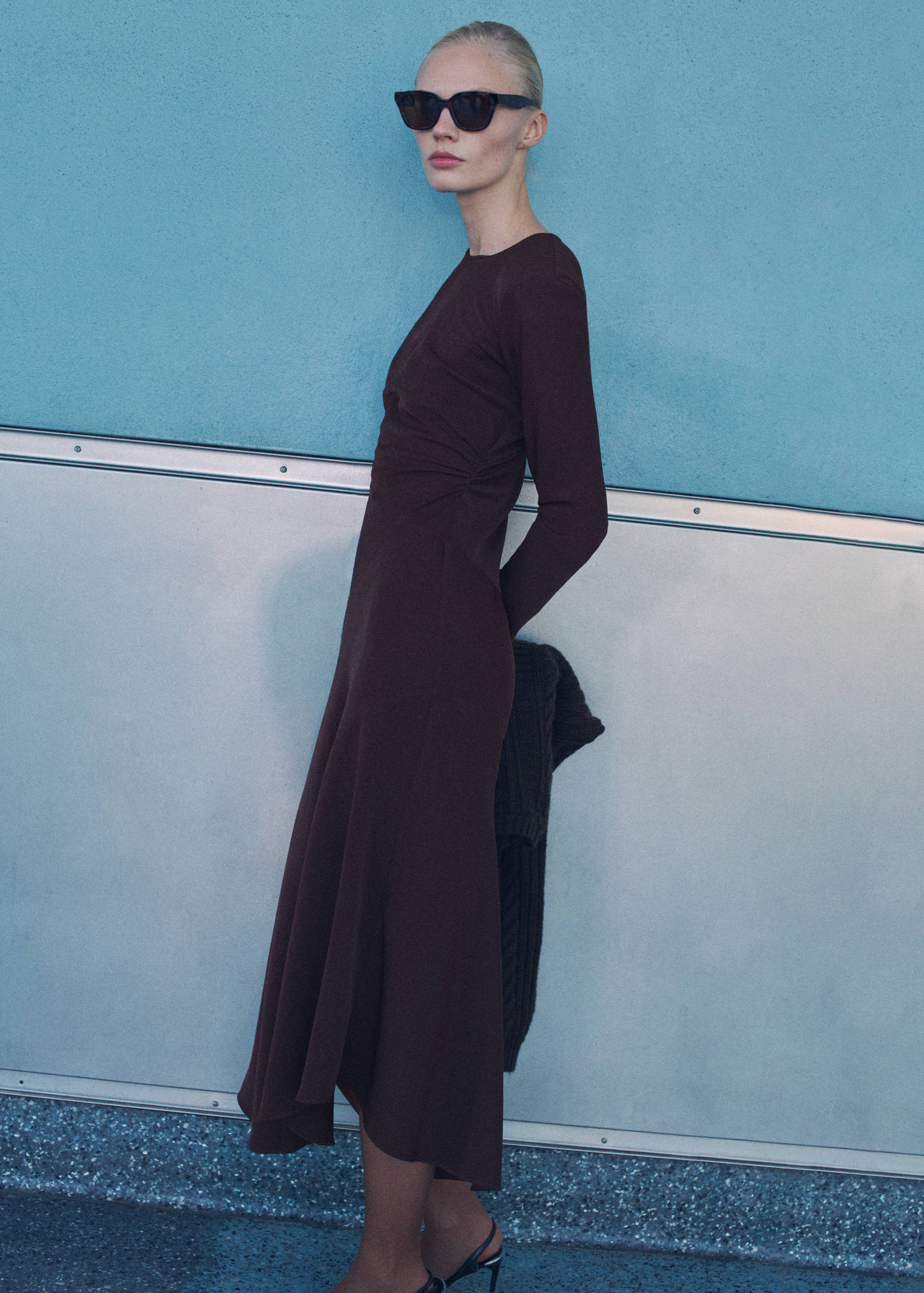 Midi-dress with draped waist - Medium plane