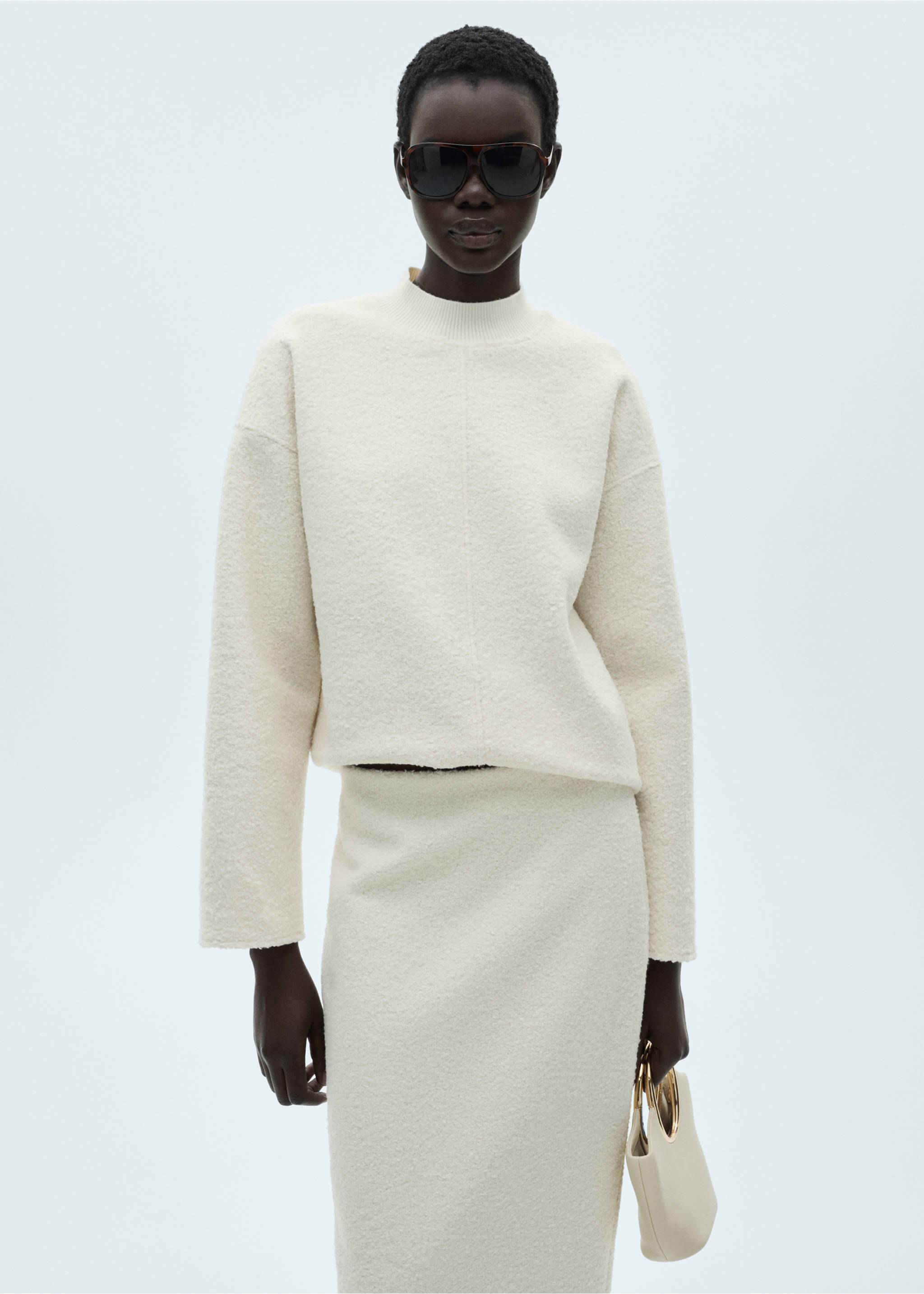 Jupe midi tissu bouclette - Détail de l'article 1, Écru. Ref: 87070611-00.