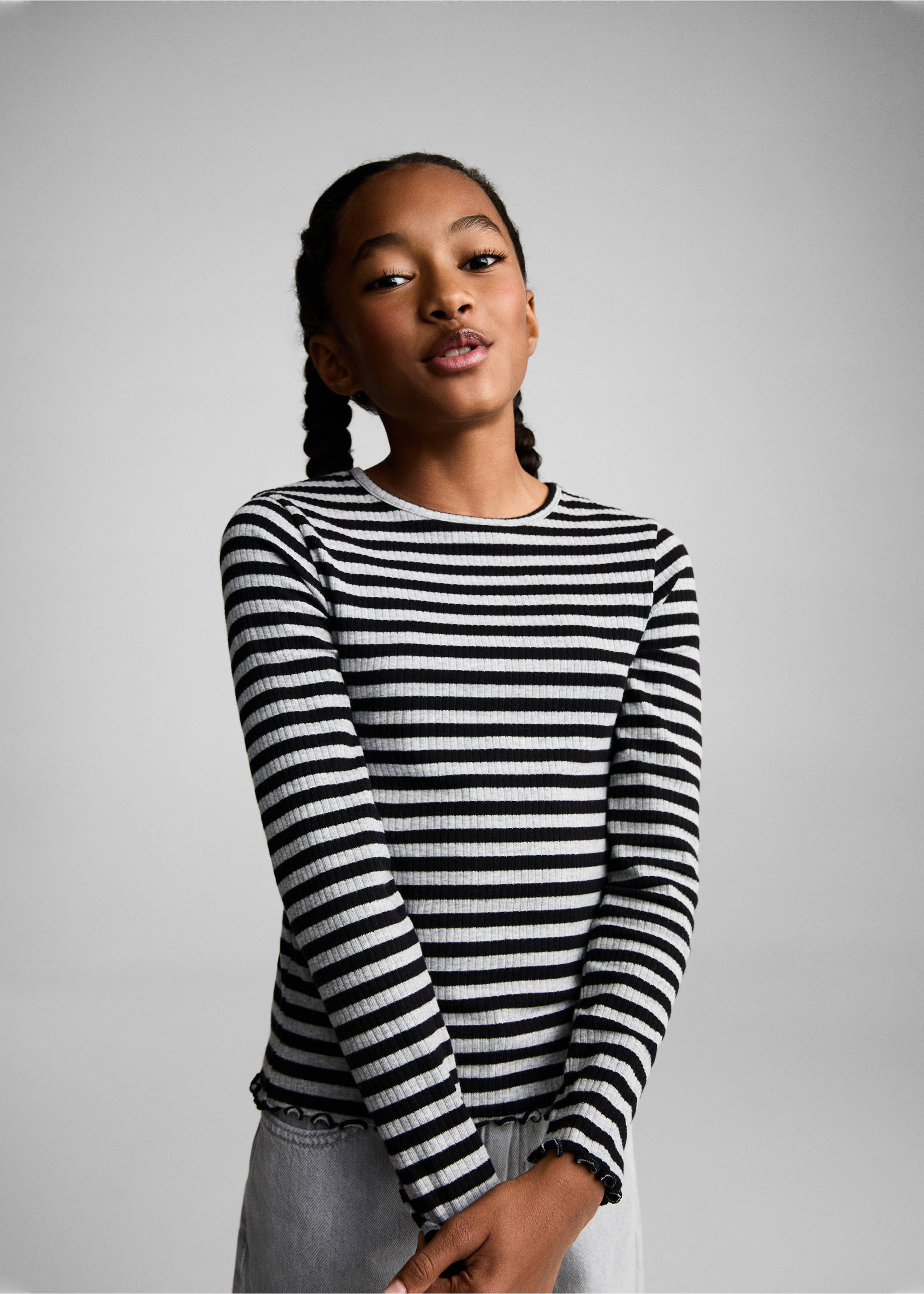 Striped rib T-shirt - Medium plane, Dark Heather Grey. Ref: 87070617-00.