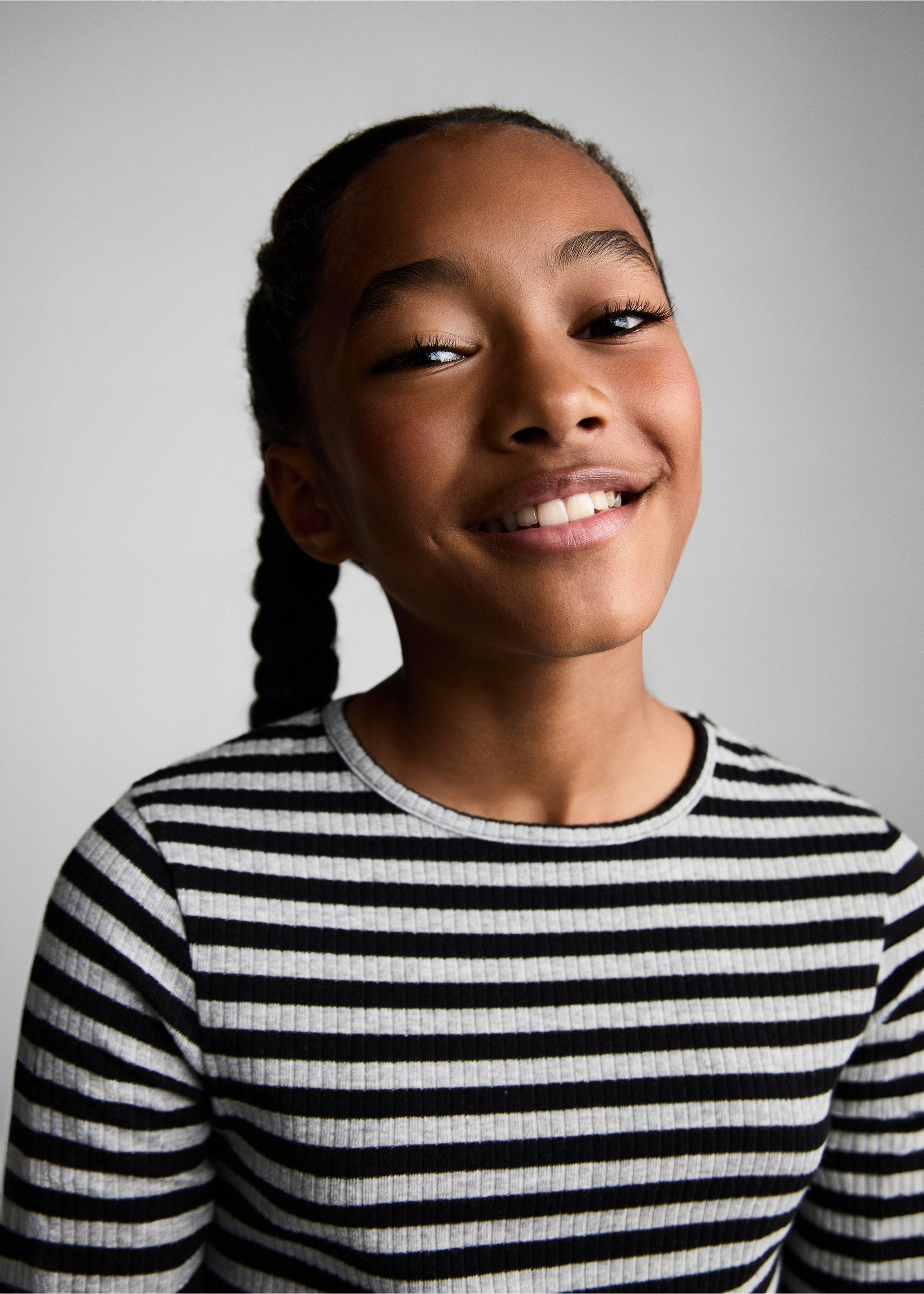 Striped rib T-shirt - Details of the article 1, Dark Heather Grey. Ref: 87070617-00.