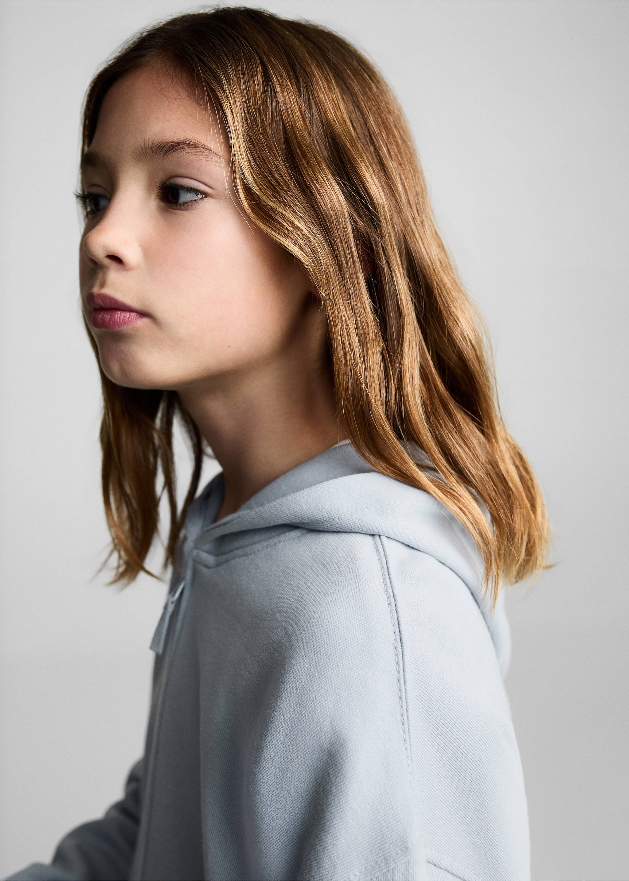 Sweatshirt with open hood - Details of the article 1, Sky Blue. Ref: 87070620-00.