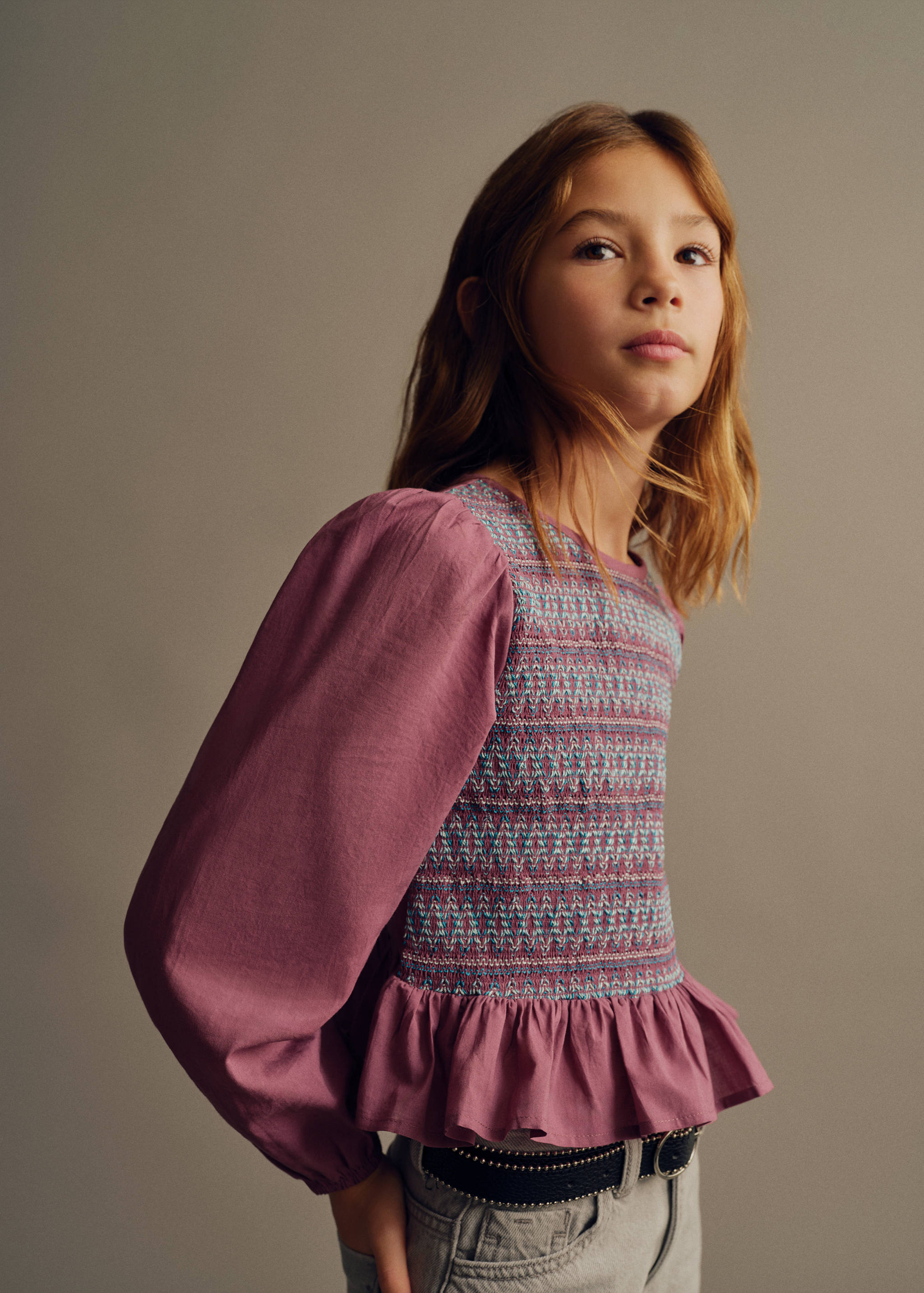 Honeycomb pattern blouse - Medium plane, Maroon. Ref: 87070622-00.