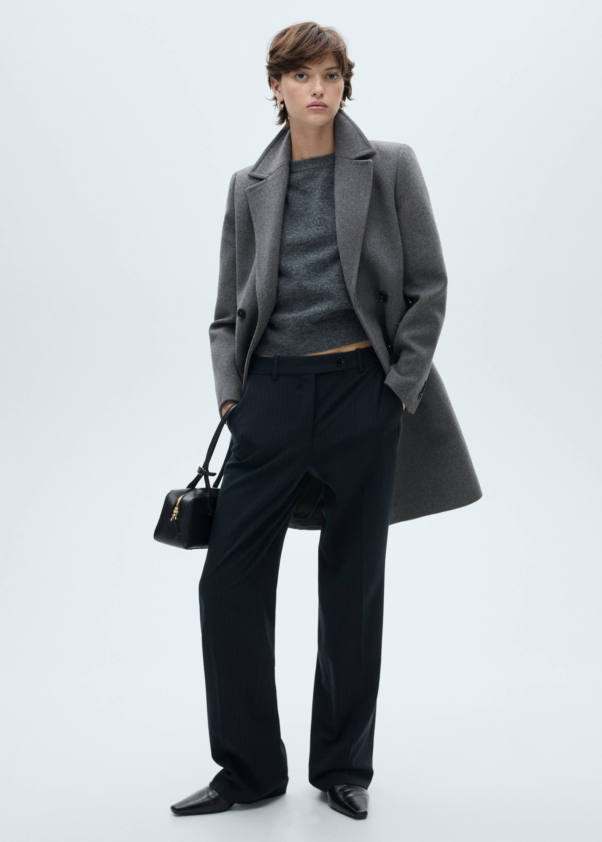 Double-breasted wool midi coat - General plane