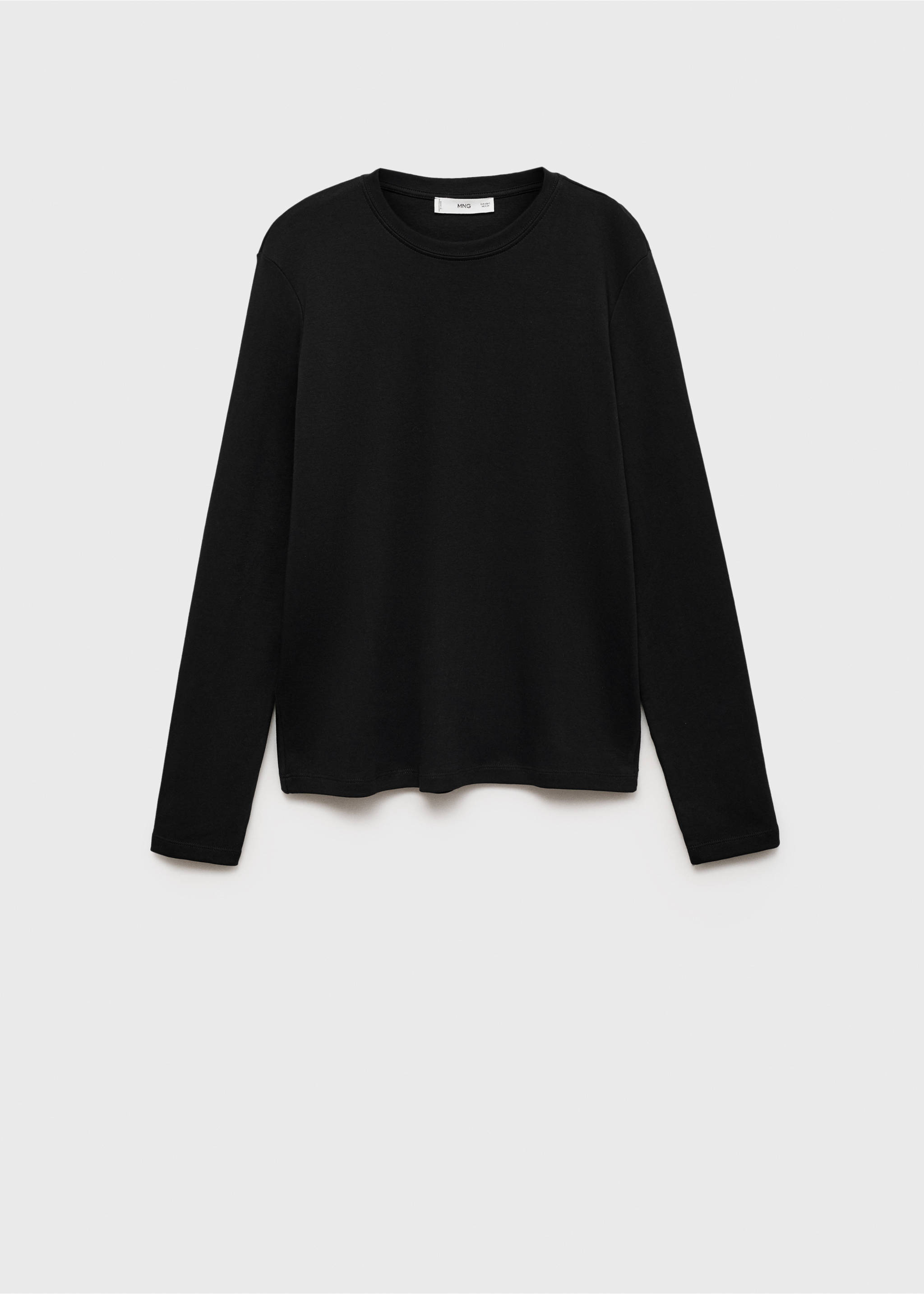 Long sleeve cotton t-shirt - Article without model, Black. Ref: 87070624-00.