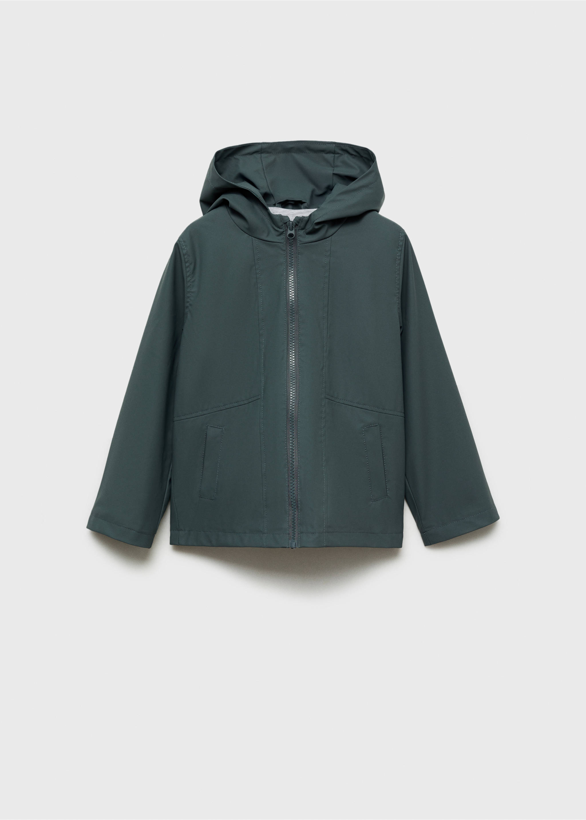 Hooded water-repellent coat - Article without model, Dark Green. Ref: 87070627-00.