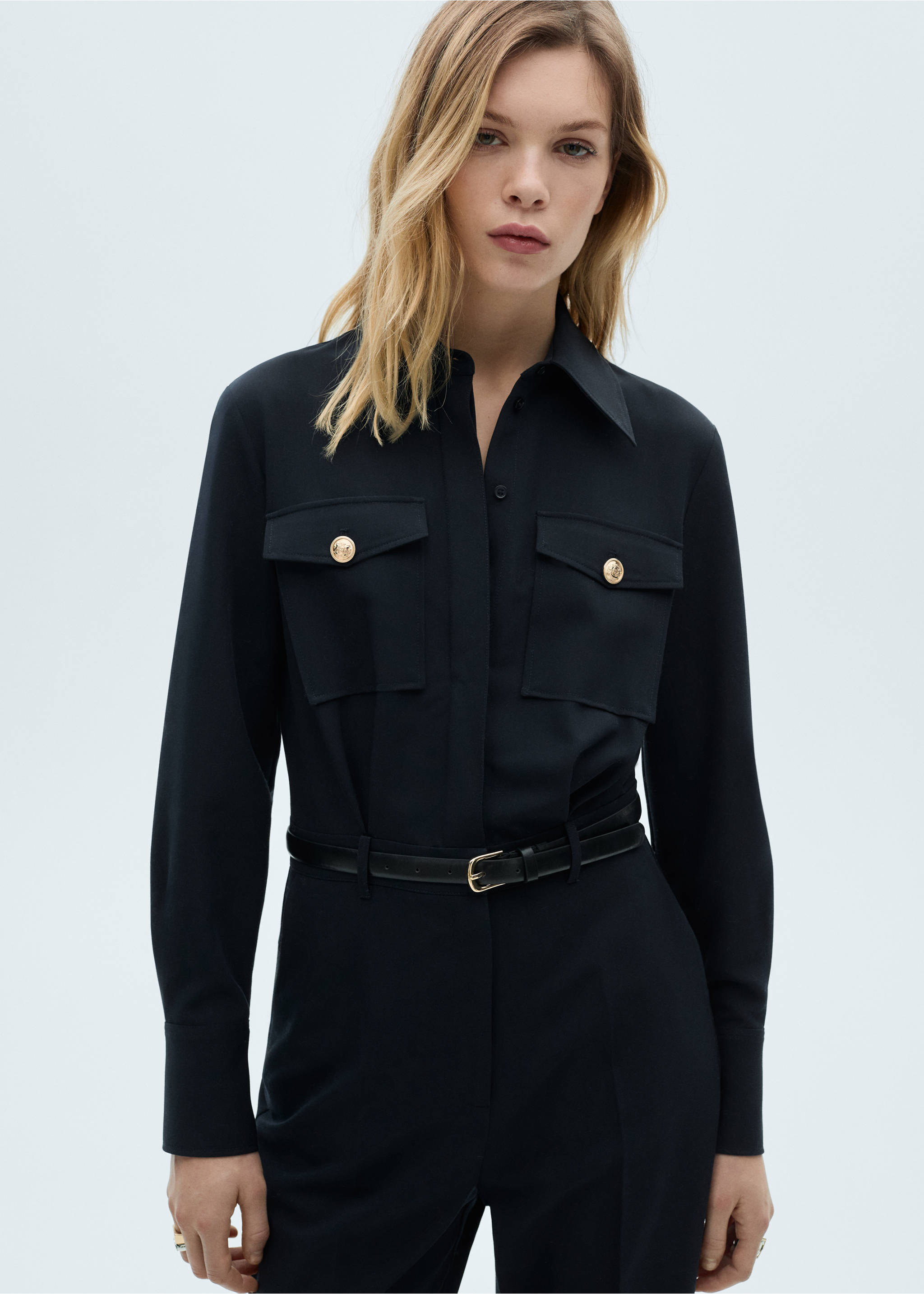 Straight-fit jumpsuit with belt - Medium plane, Dark Navy. Ref: 87070636-00.