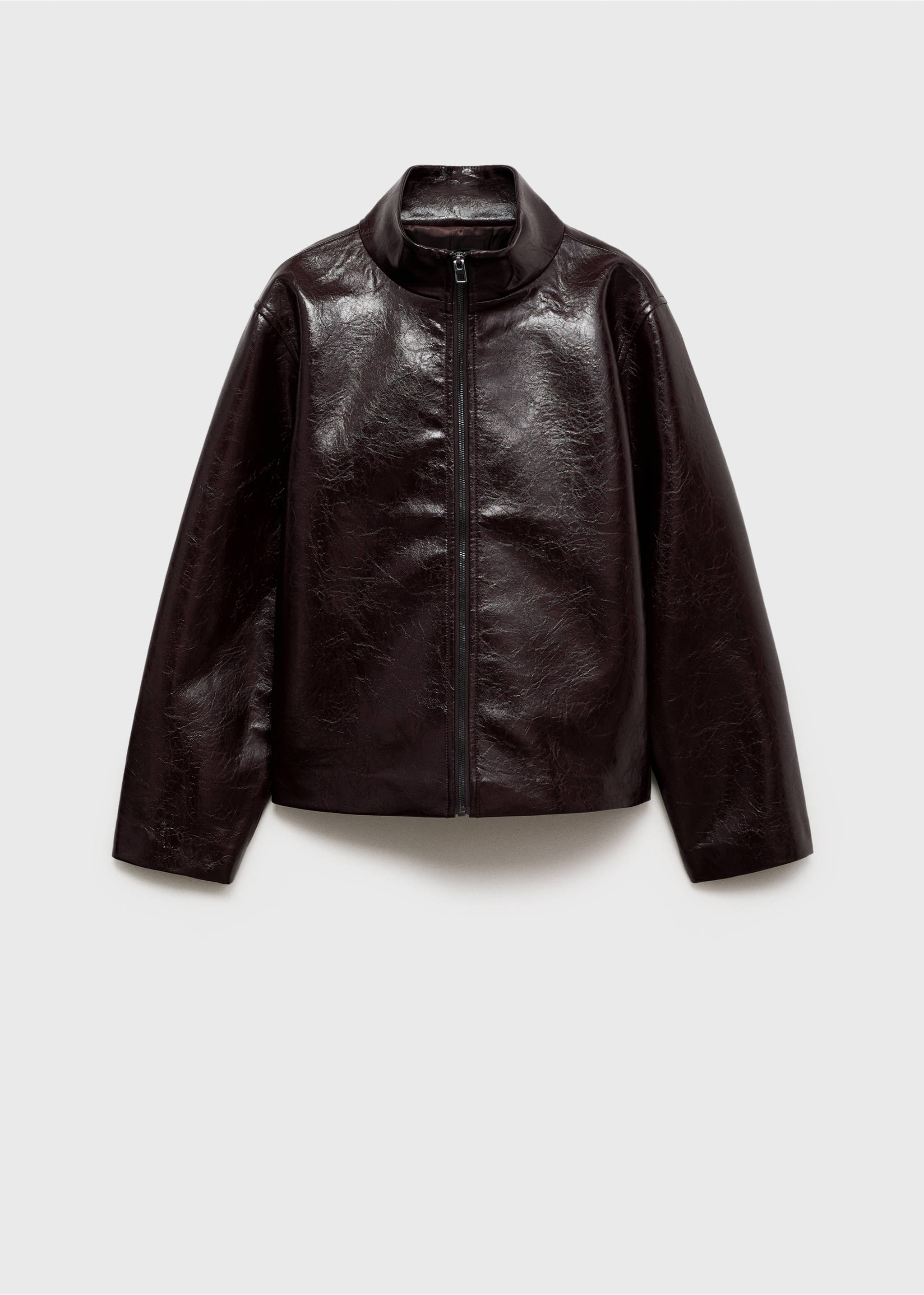 Dark brown crinkled jacket with a high neck and zip fastening., Brown. Ref: 87070640-00.