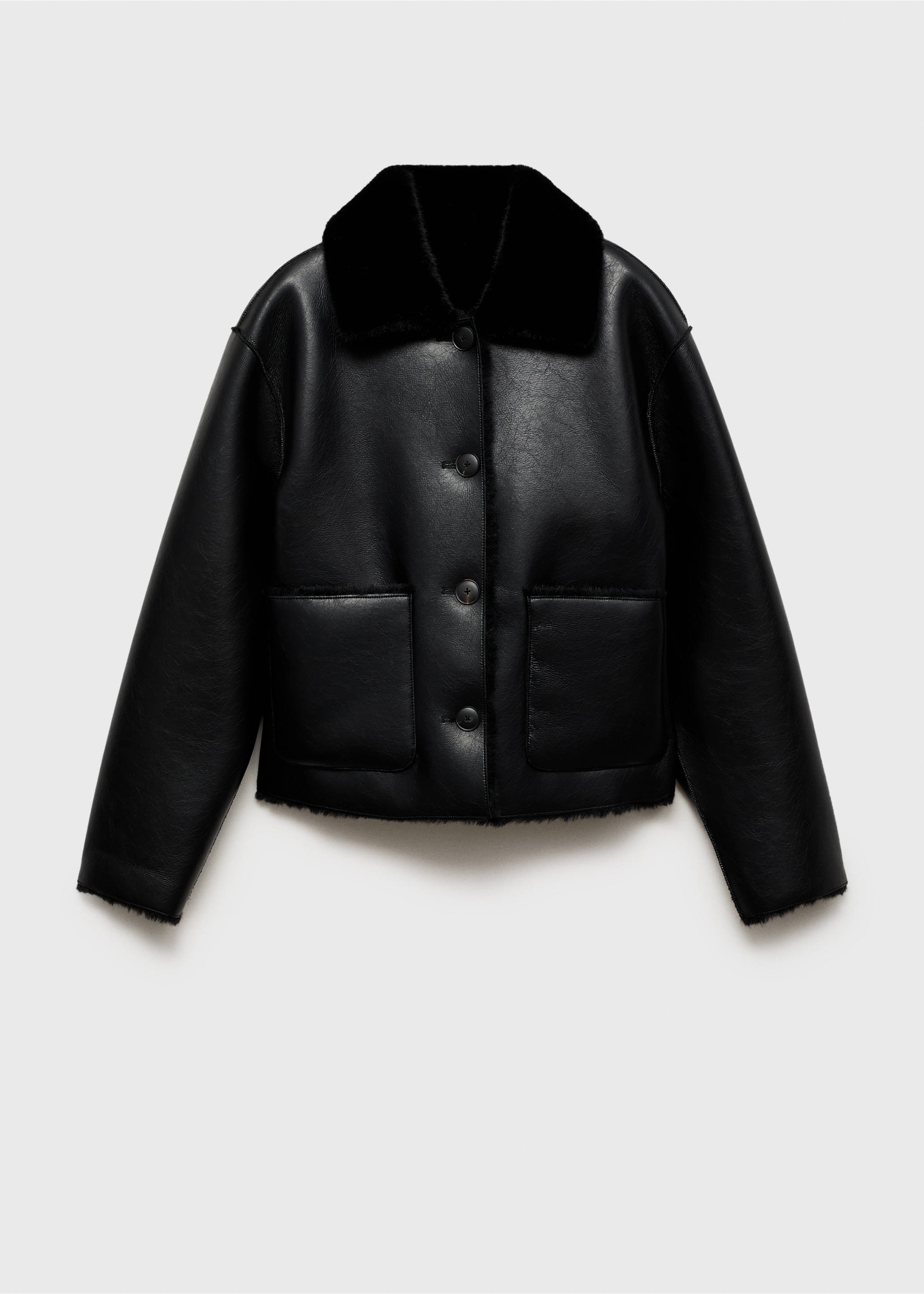 Veste double face simili-cuir poches - Article sans modèle, Noir. Ref: 87070642-00.