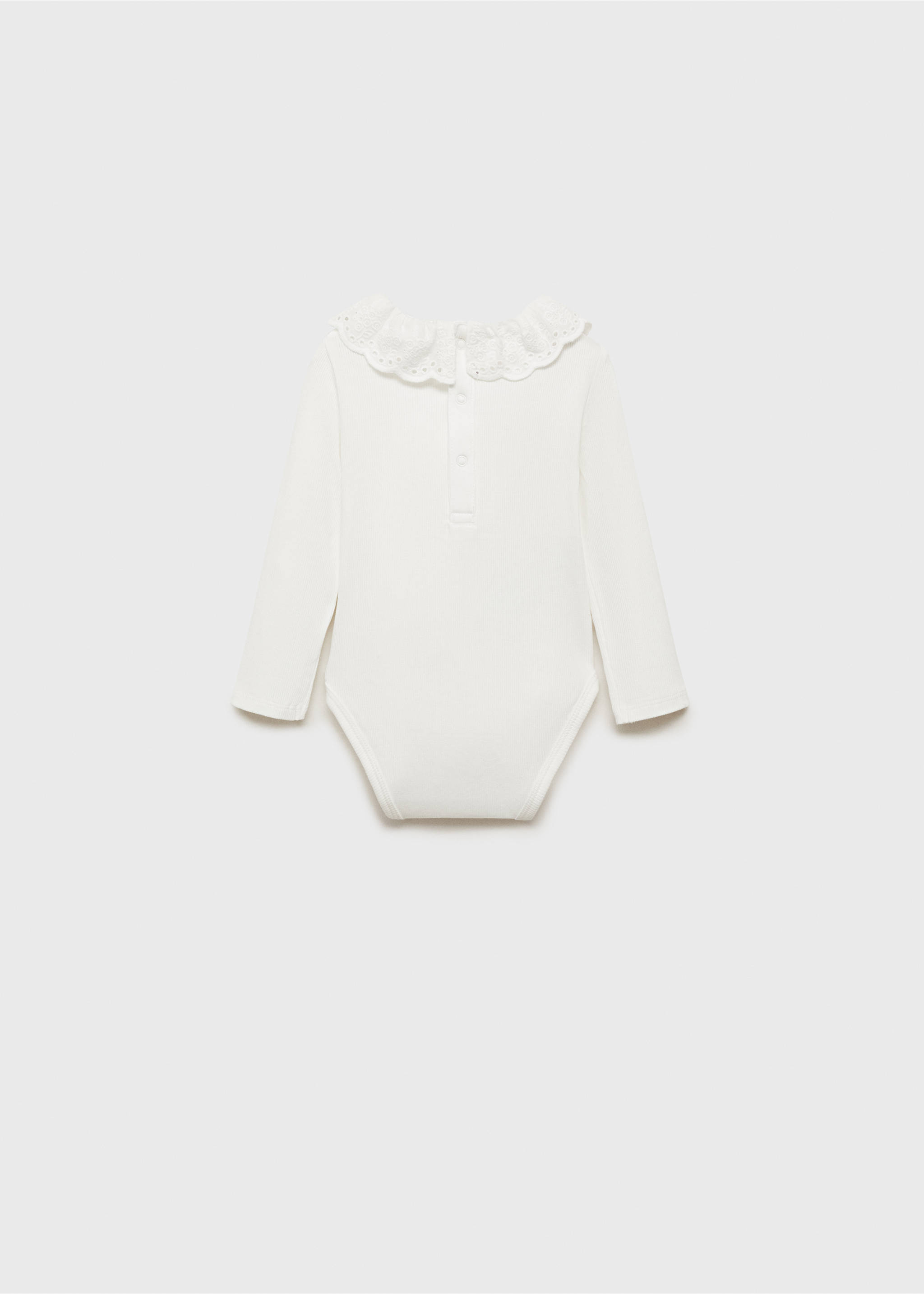 White baby long-sleeved body with eyelet collar, back view., Off White. Ref: 87071051-00.