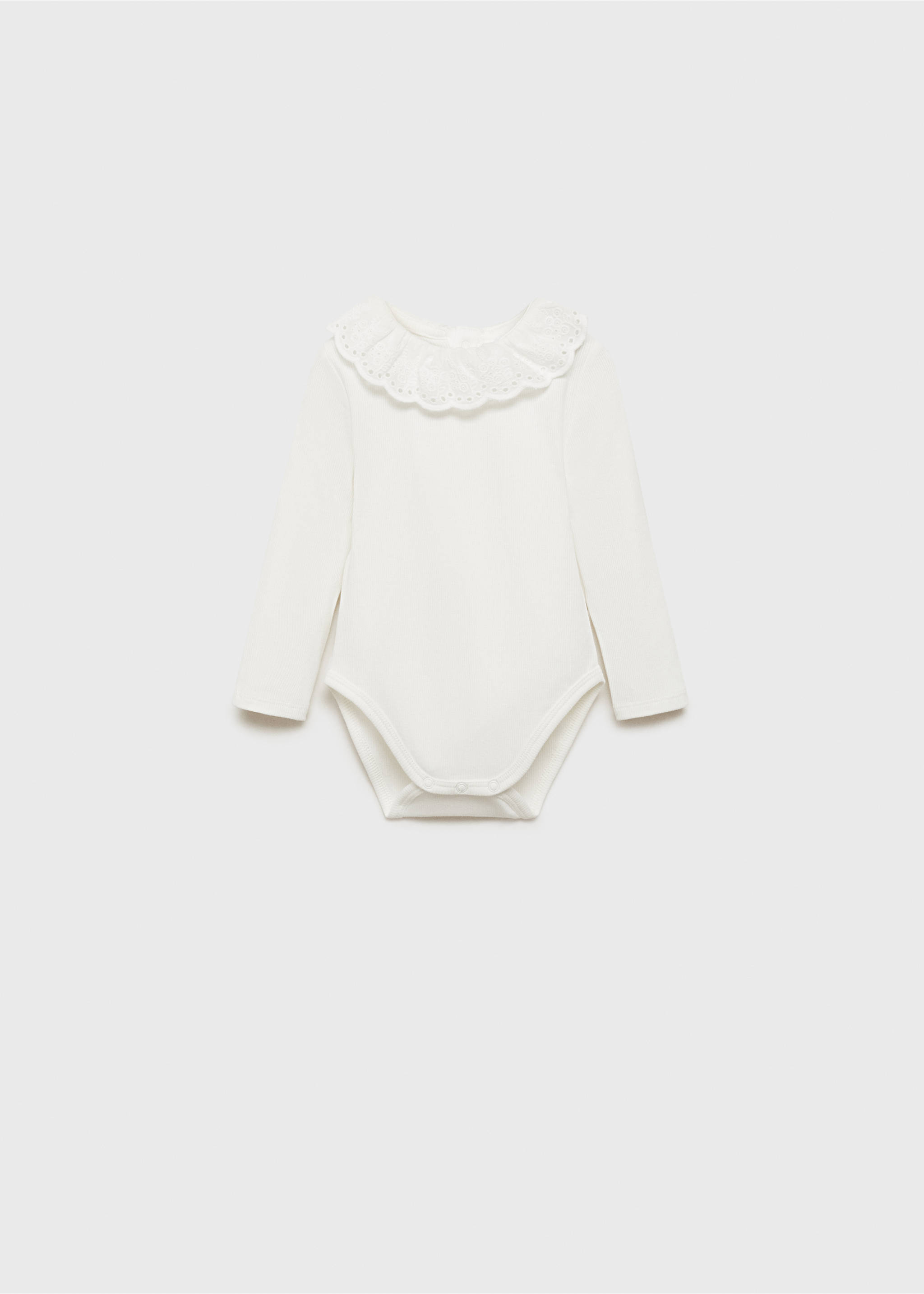 White long-sleeved baby body with an embroidered ruffle collar, Off White. Ref: 87071051-00.